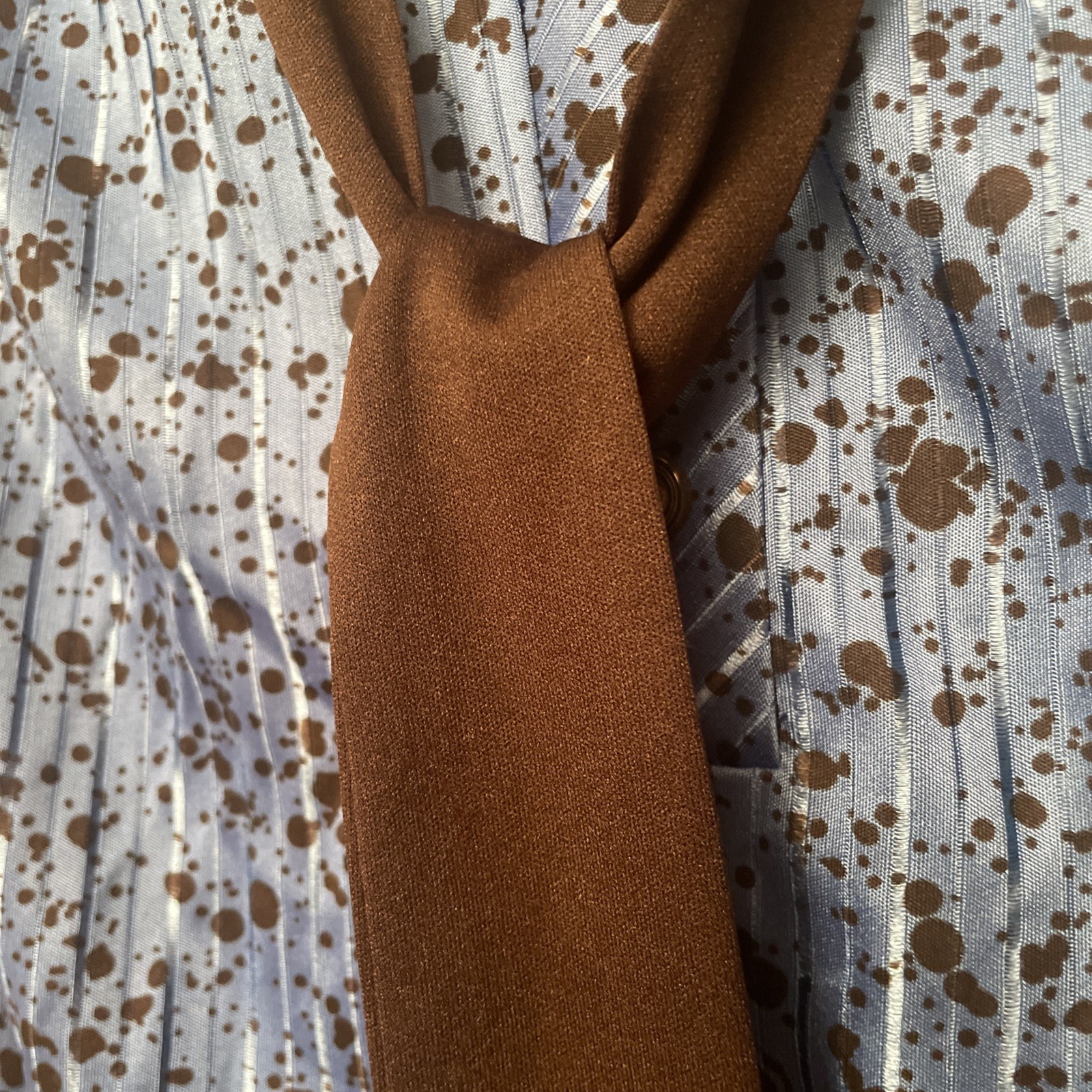 90s Vintage Top Notch Shirt Women40/20w Blue pattern Print Collar Tie Made USA