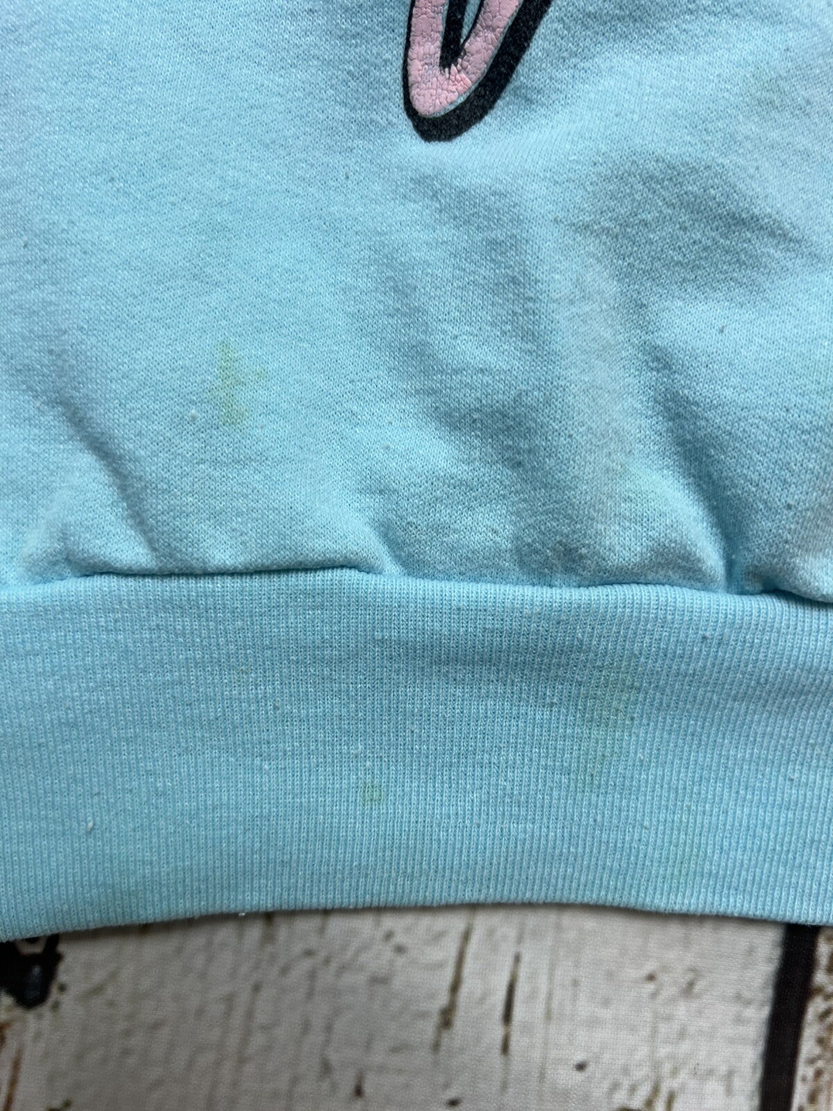 VTG Ocean City Beach Bunny Sunglasses 80’s Teal STAINED Crewneck Sweatshirt – M