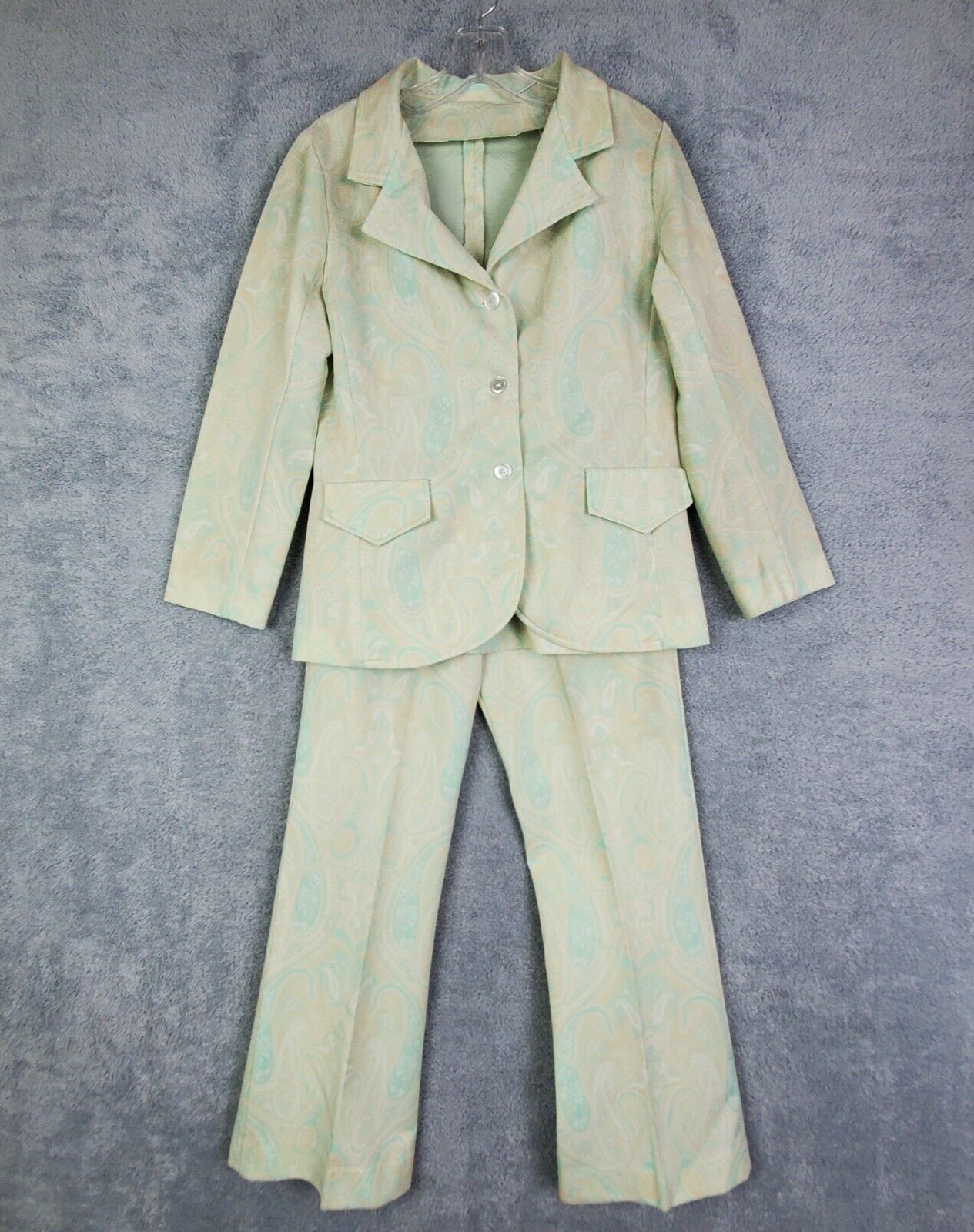 Vtg 60s Fritzi Pantsuit Size M Yellow Paisley Button Up Jacket Straight Leg