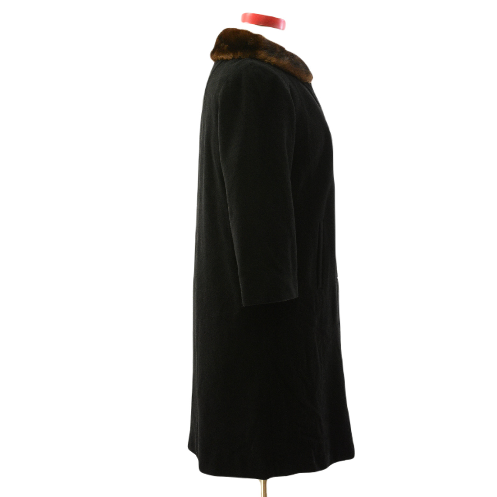 50s Vintage 100% Cashmere Coat For Women Mink Fur Collar Size M/L Oversized