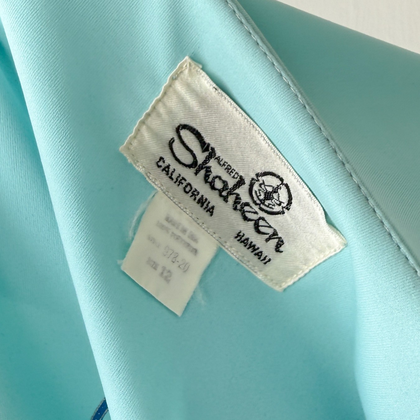 VTG 60s 70s Alfred Shaheen Aqua Blue Maxi Dress Sheer Balloon Sleeves L Hawaiian