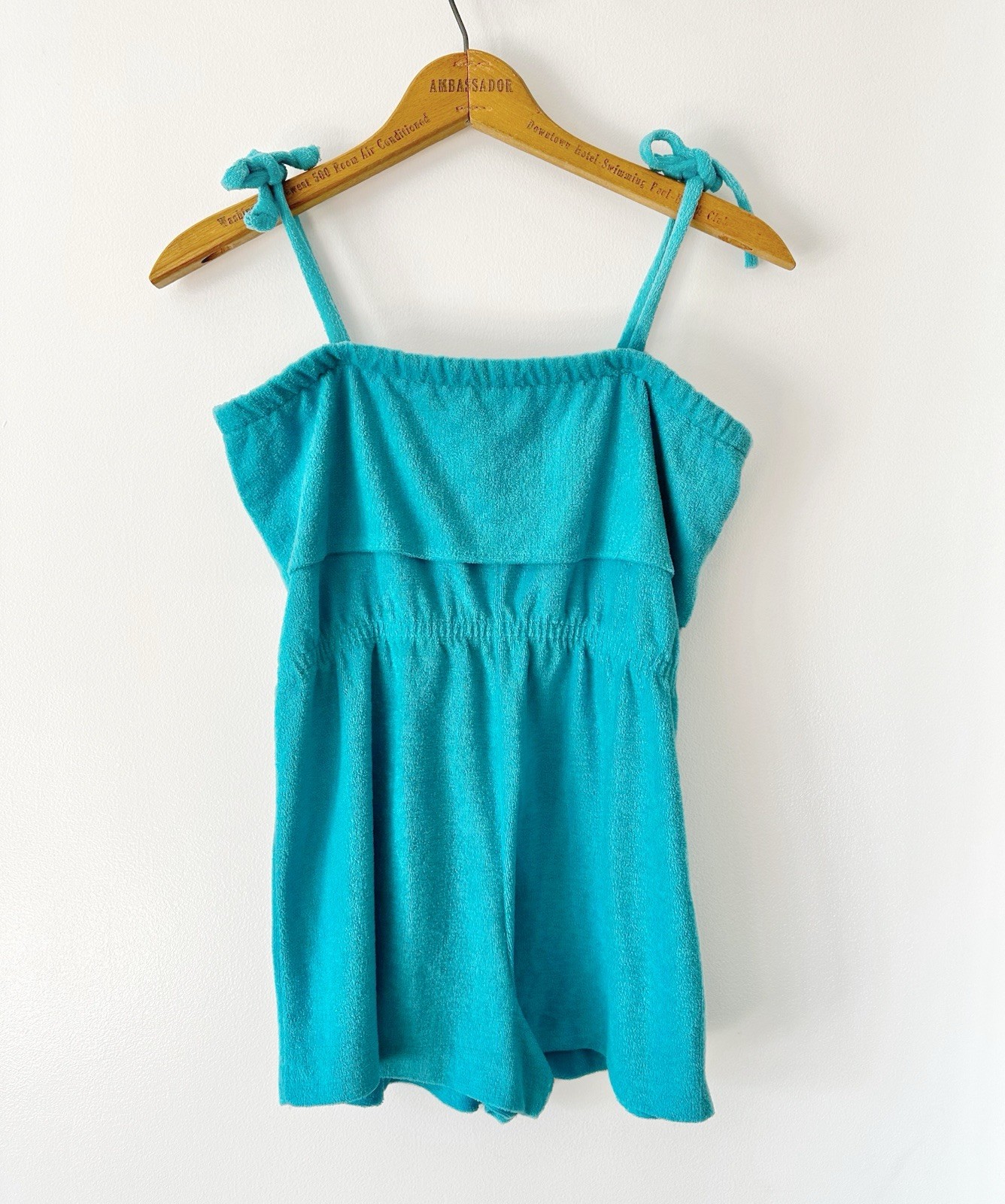 Vintage 70’s Teal Terry Cloth Romper Playsuit Size Small XS