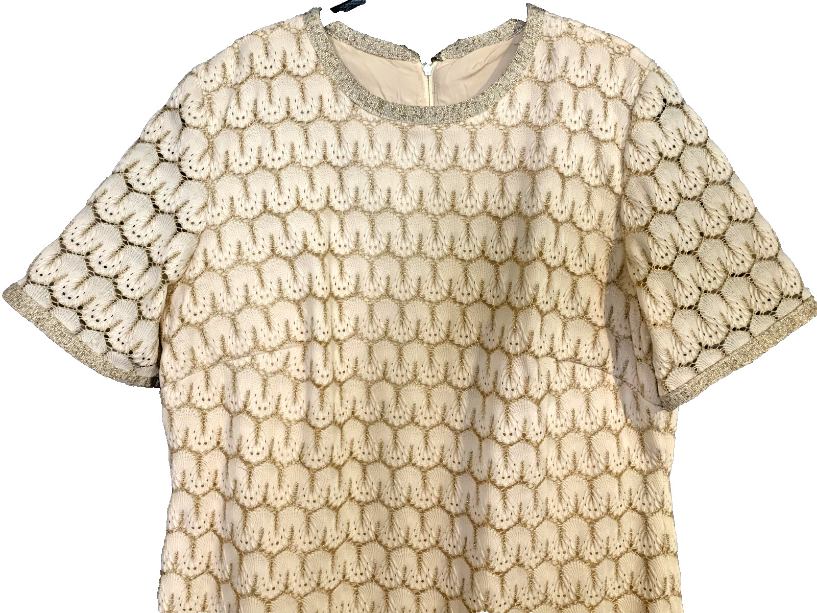 60s Vintage Mary Roberts Boxy Winter White Dress with Gold Lurex Design EUC