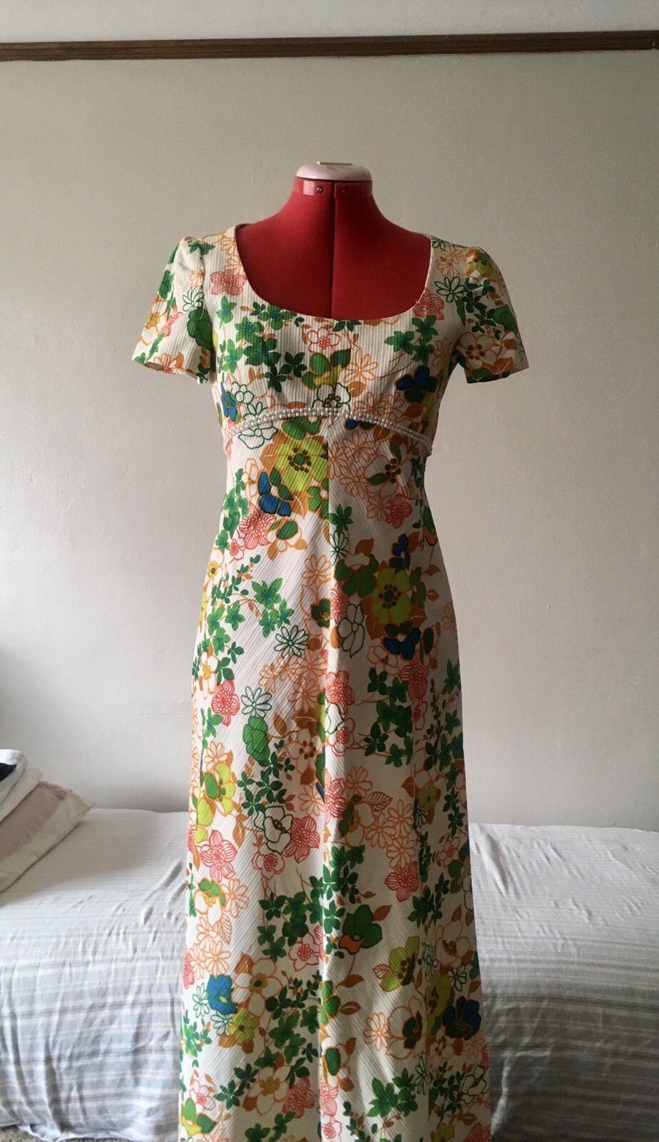 Vintage Harmay 60s 70s Hostess Floral Rhinestone Party Cocktail Maxi Dress S