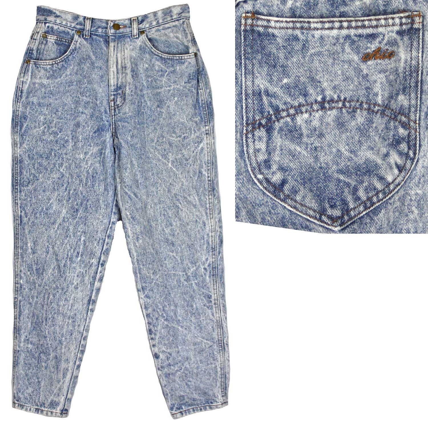 1980s Vintage Chic Baggy Mom Jeans Acid Wash Denim Tapered Leg High Waist 10 P