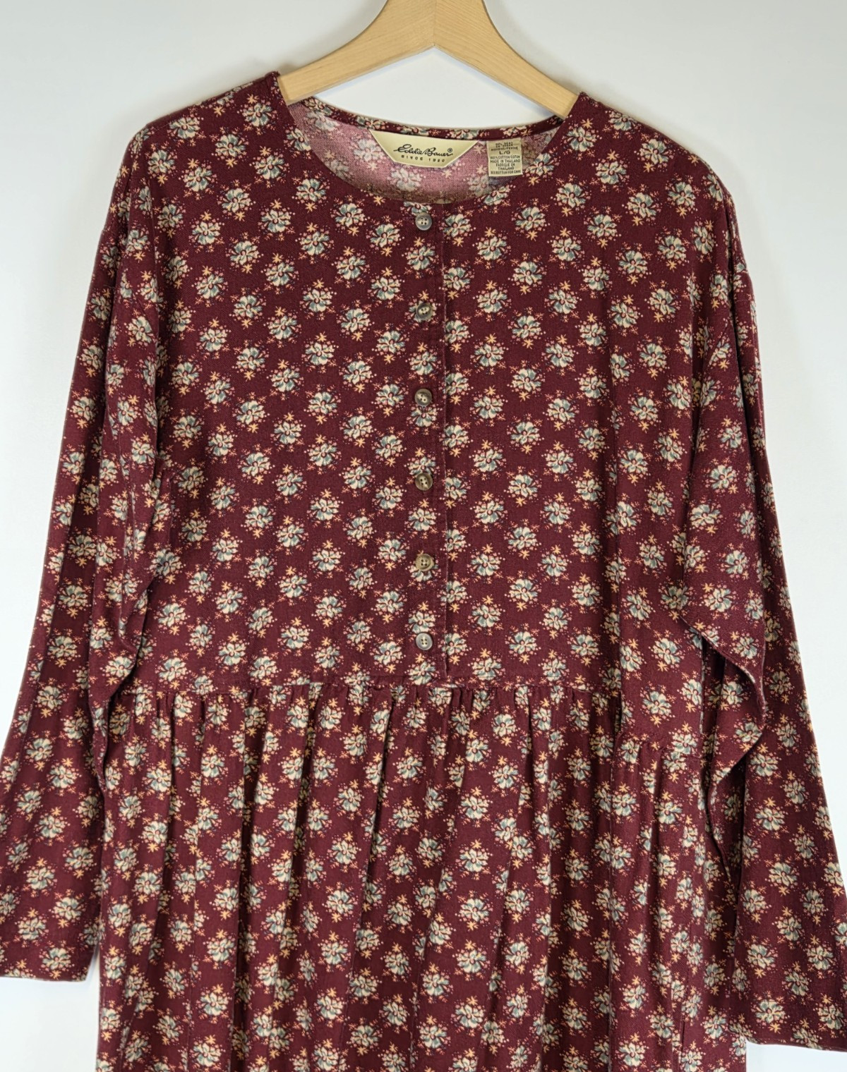 Vtg 90s Eddie Bauer Floral Maxi Dress Large Cottagecore Grunge Americana Cotton