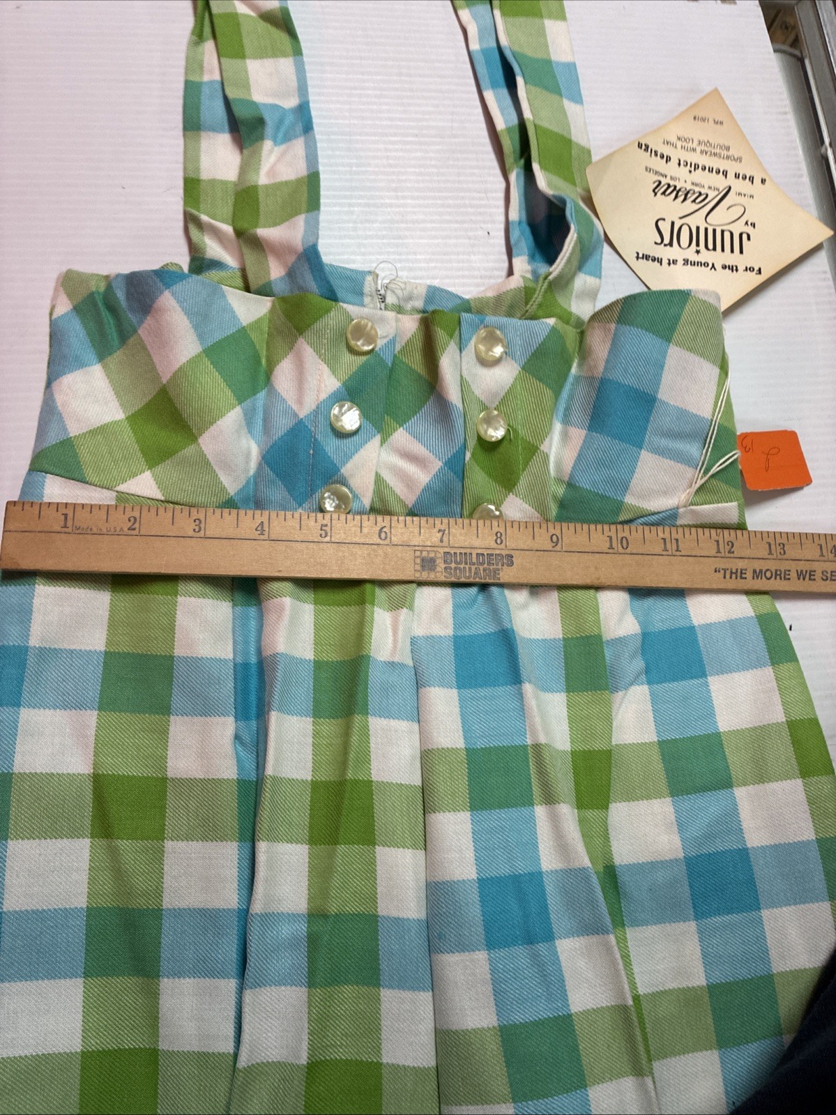 Vintage 50s Juniors by Vassar Blue Green & White Plaid Pants w/Suspenders Size 7