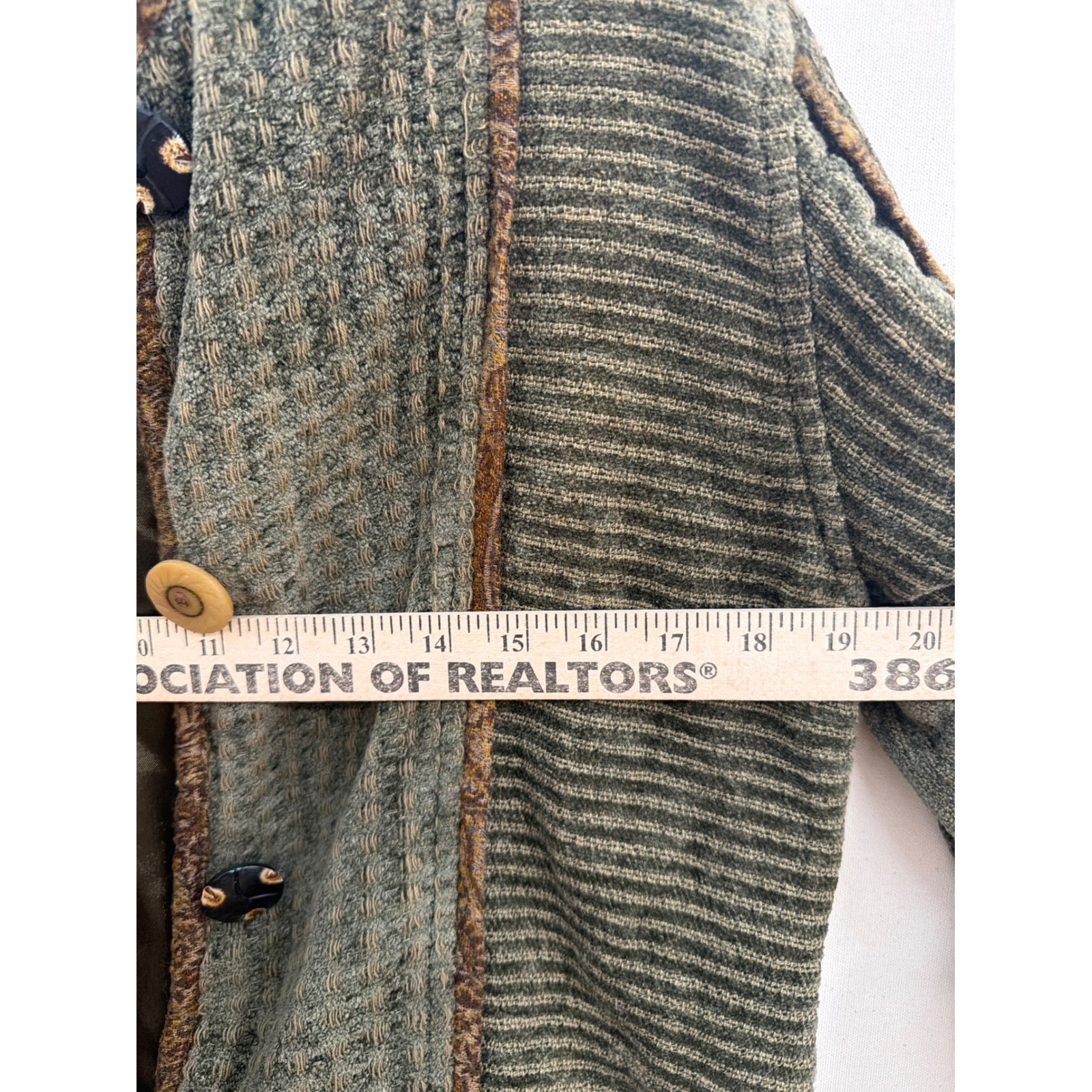 Flashback Vintage Patchwork Jacket Green Brown Cotton Rayon Boho Medium