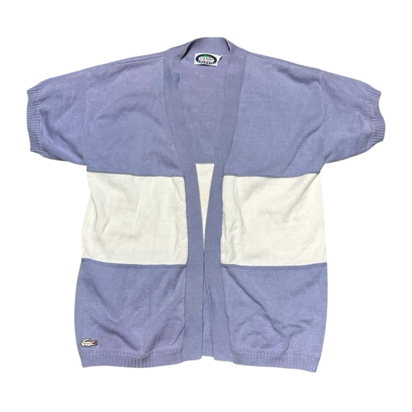 Vintage 80s Izod Lacoste For Her Open Short Sleeve Cardigan Sweater Blue & White