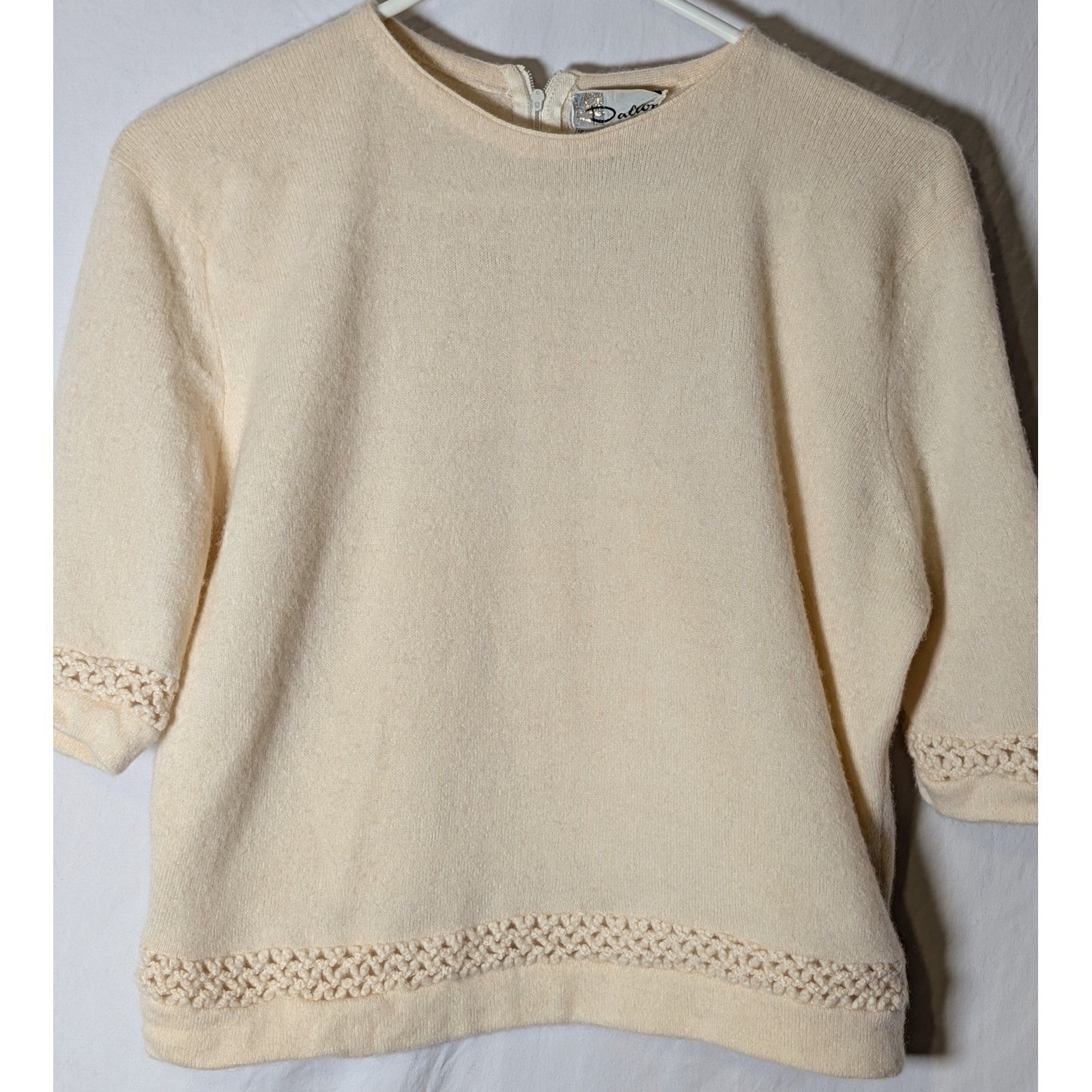 Vintage Dalton 100% Virgin Cashmere Sweater Women’s Medium Cream Knit Top USA