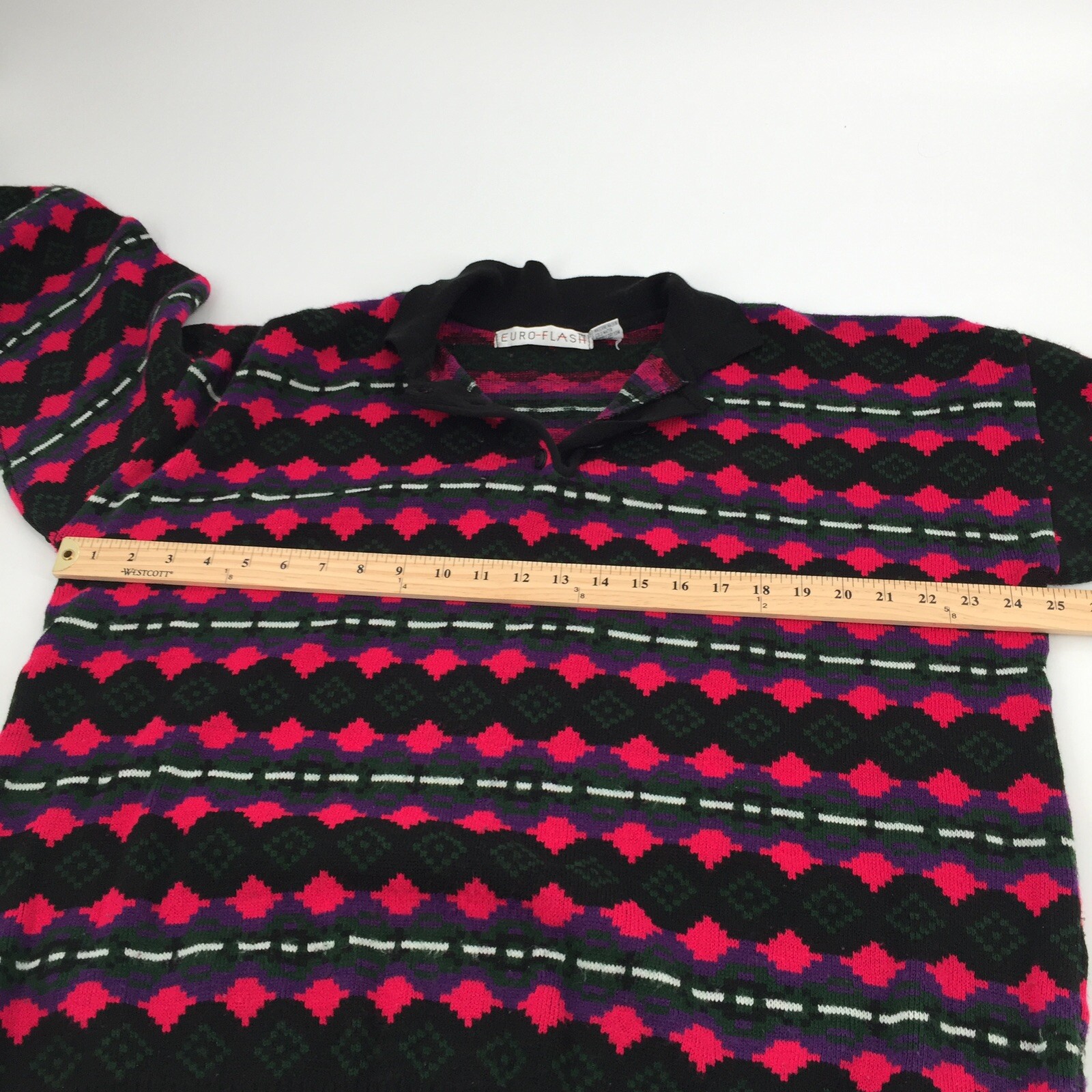 Vintage Euro Flash Collared Pullover Knit Sweater One Size M L Womens Pink Black