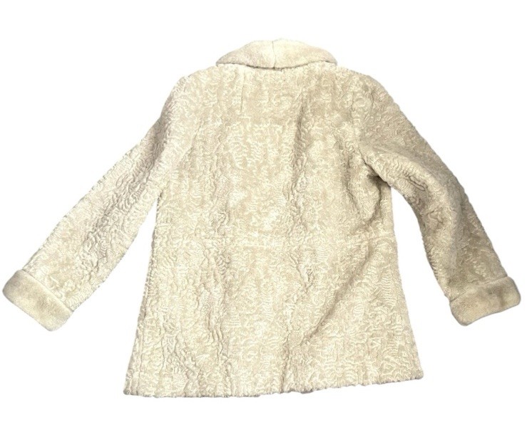 Vtg 60s 70s Faux Fur Mink Lamb Shawl Collar Coat Jacket Cream Union Made ILGWU