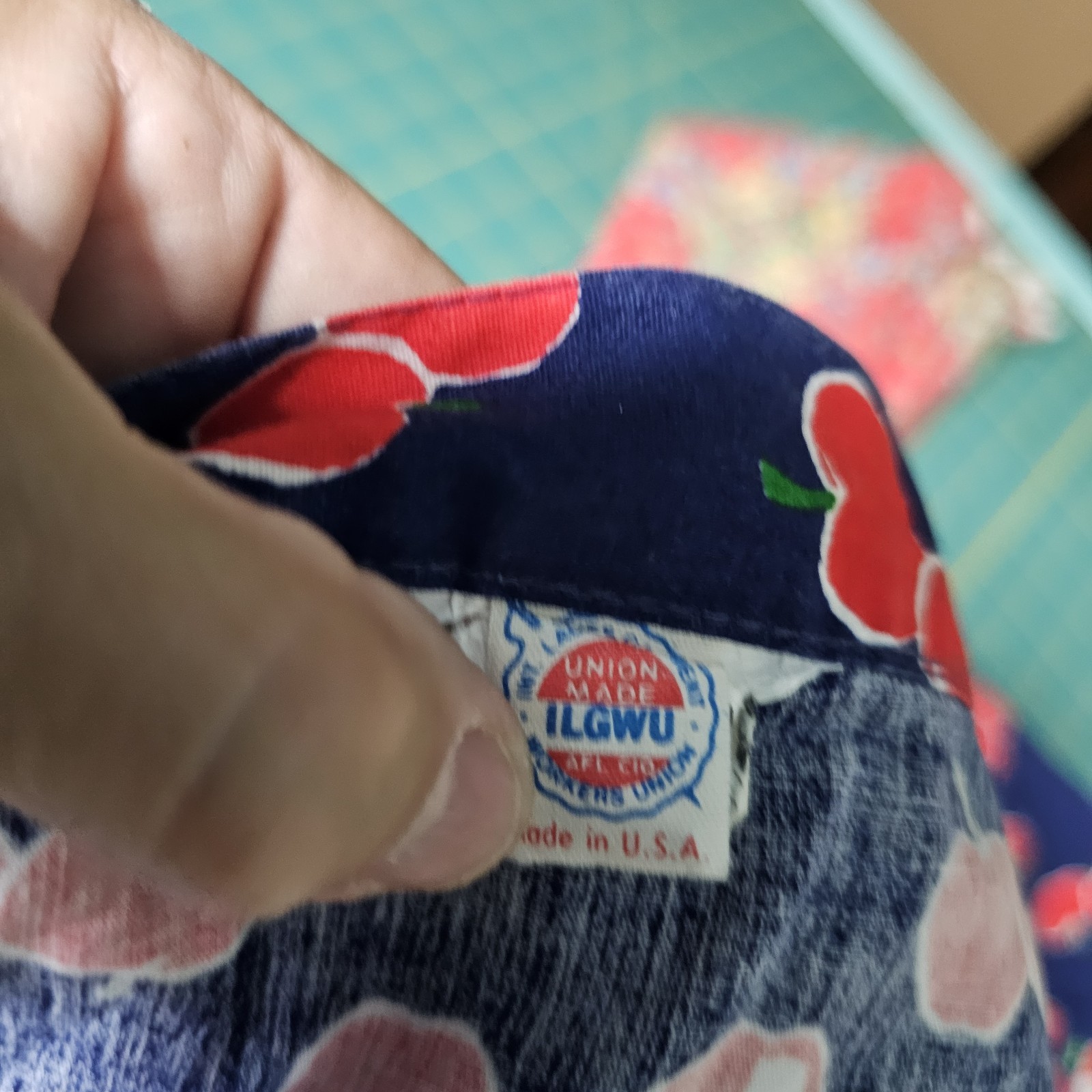 Vintage 1970s Wrap Skirt Navy Blue Red Apple Print Tie Closure Magic Union Label