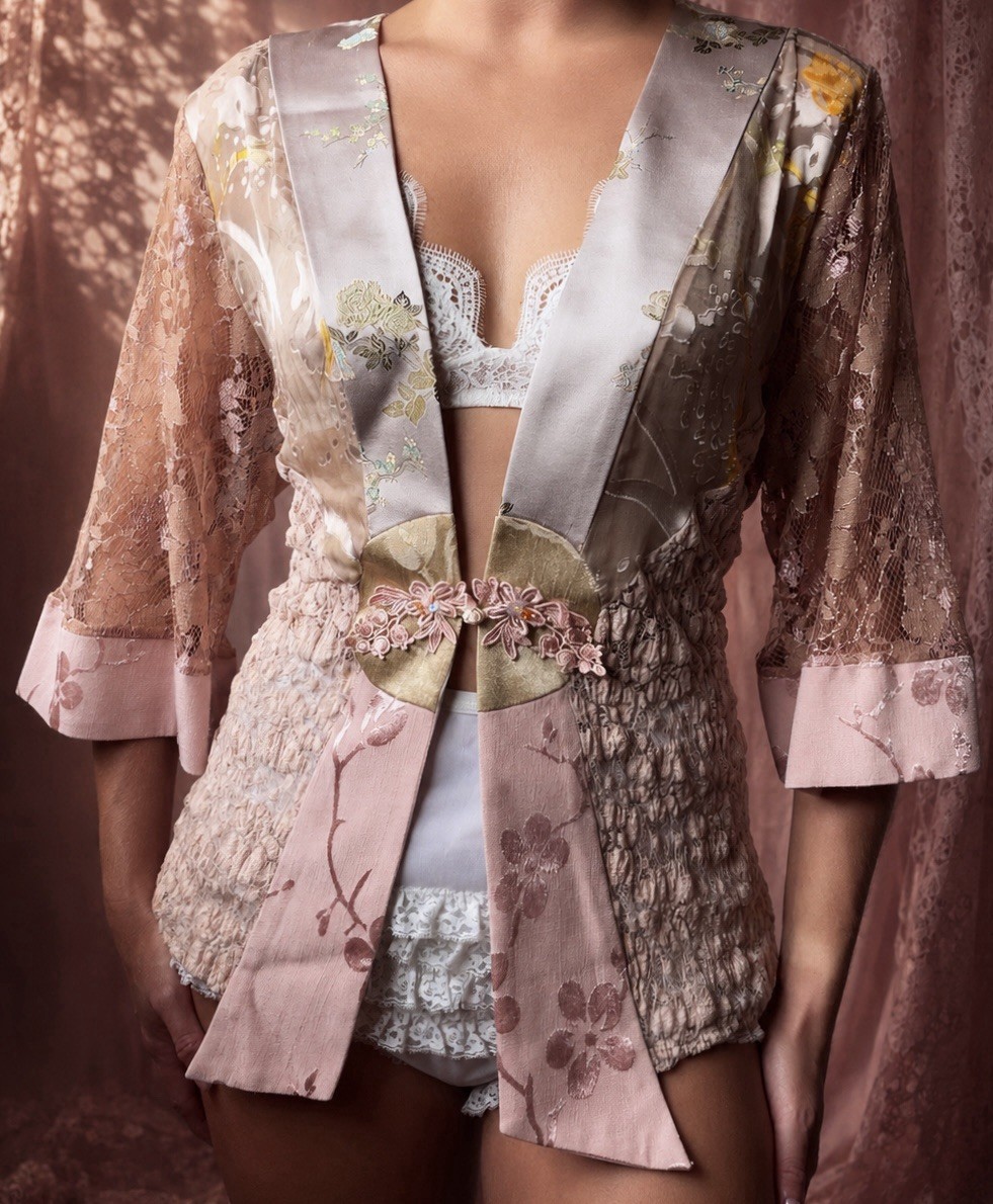 1990s does 1920s silk organza and lace blush blouse