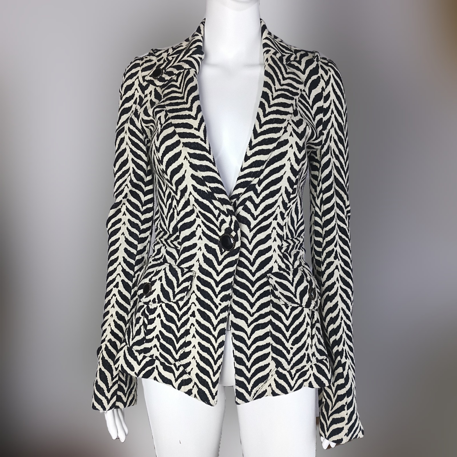 VTG DIANEvonFURSTENBERG ROCKAJILLY Black Brown Cream Zebra/Chevron Blazer W Sz 2