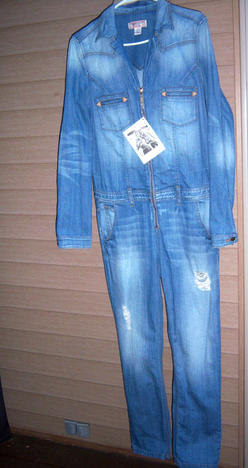 NWT RETRO BOHO TRENDY Guess JUMP SUIT WOMENS Size 8 DISTRESSED HASES WASH
