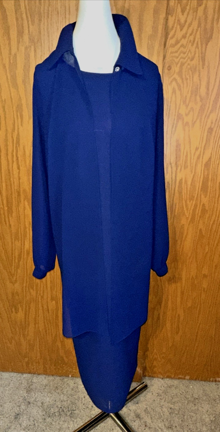 Vtg Florentine Brand Navy Chiffon Jacket Dress Size 10 – Canadian Midi Length