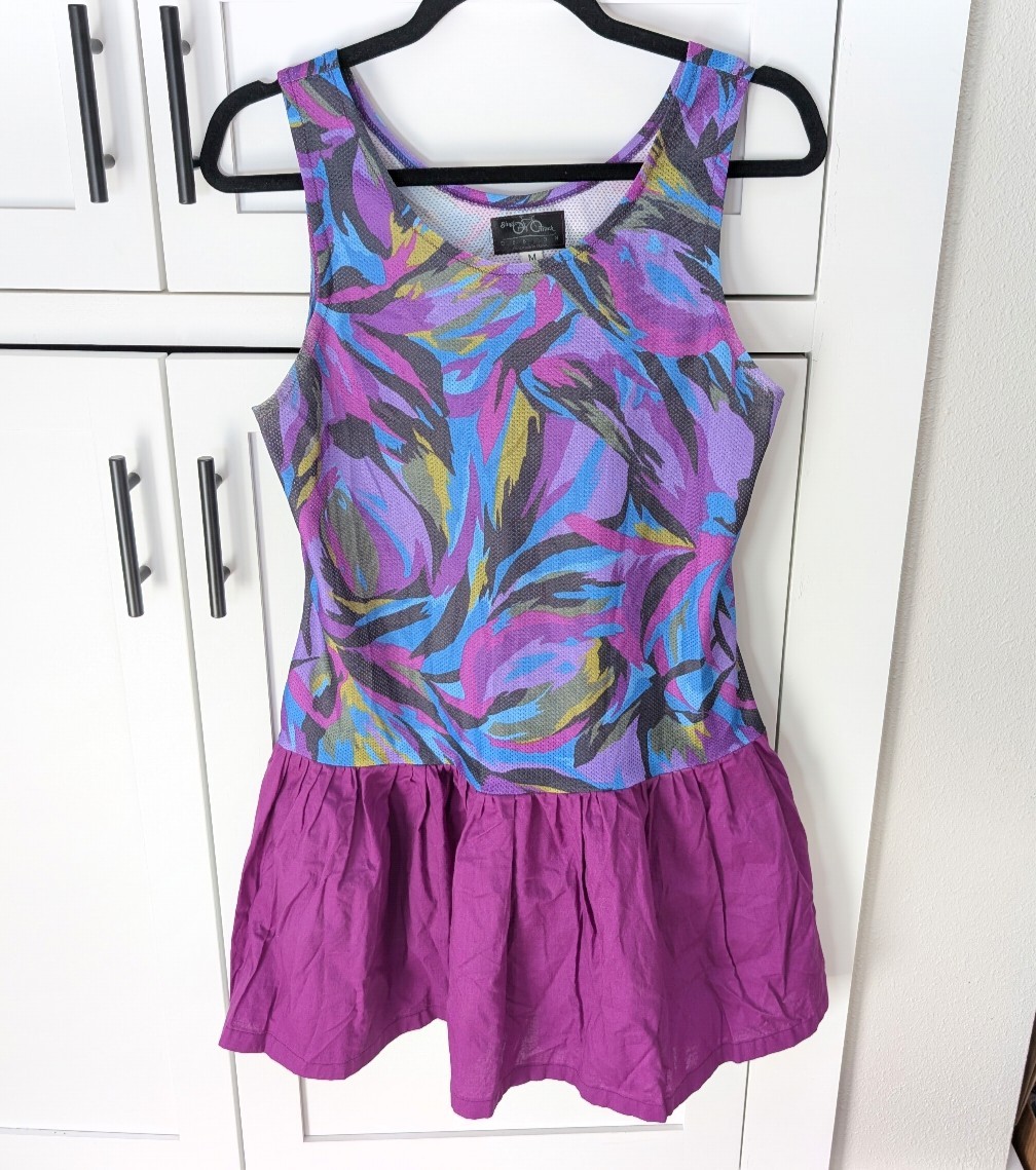 Vintage 80’s 90’s Biking Dress Women’s M Purple Mesh Top Ruffle Skirt Cycling