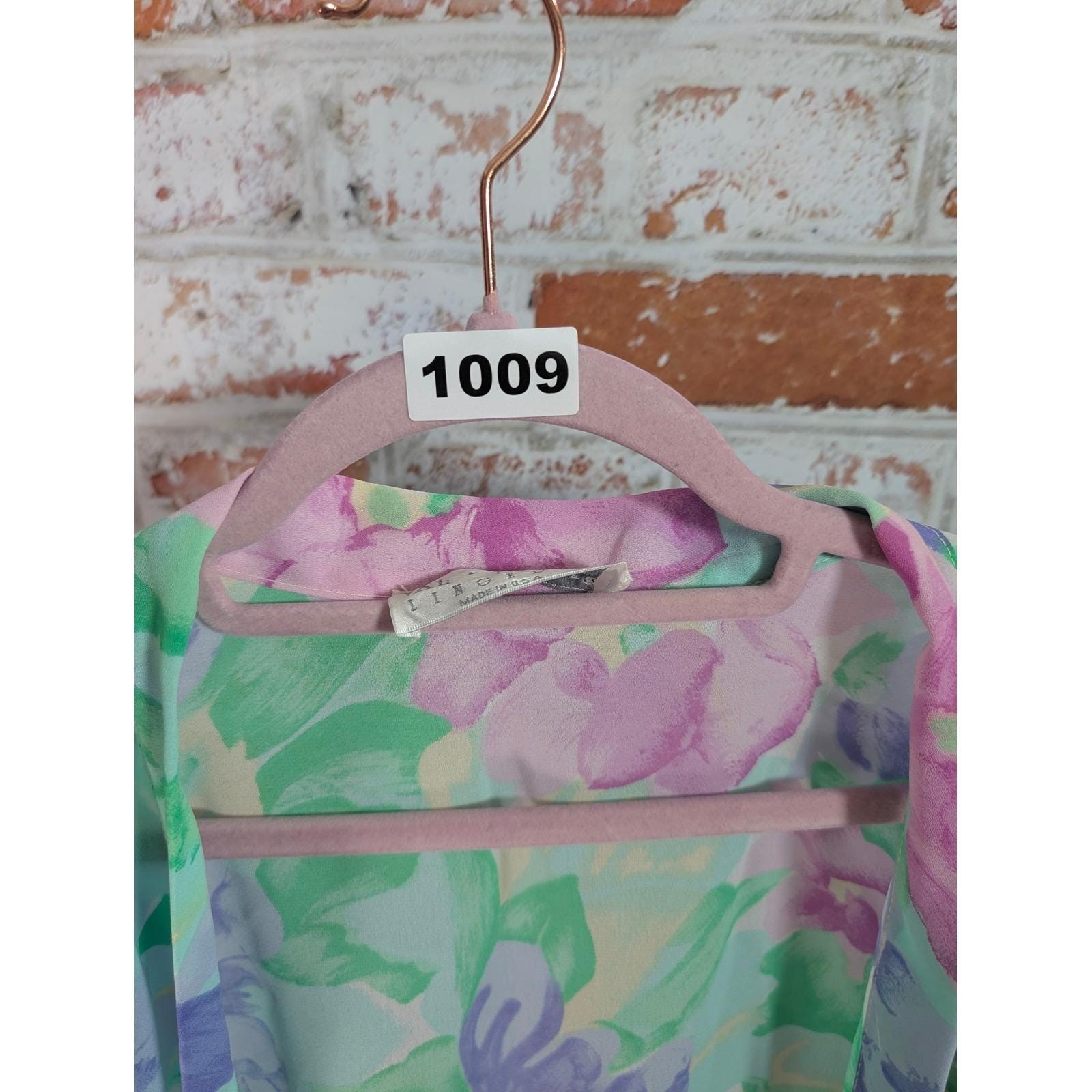 Val Mode Lingerie Robe Women Medium Green Floral Vintage Kimono Sheer Coverup