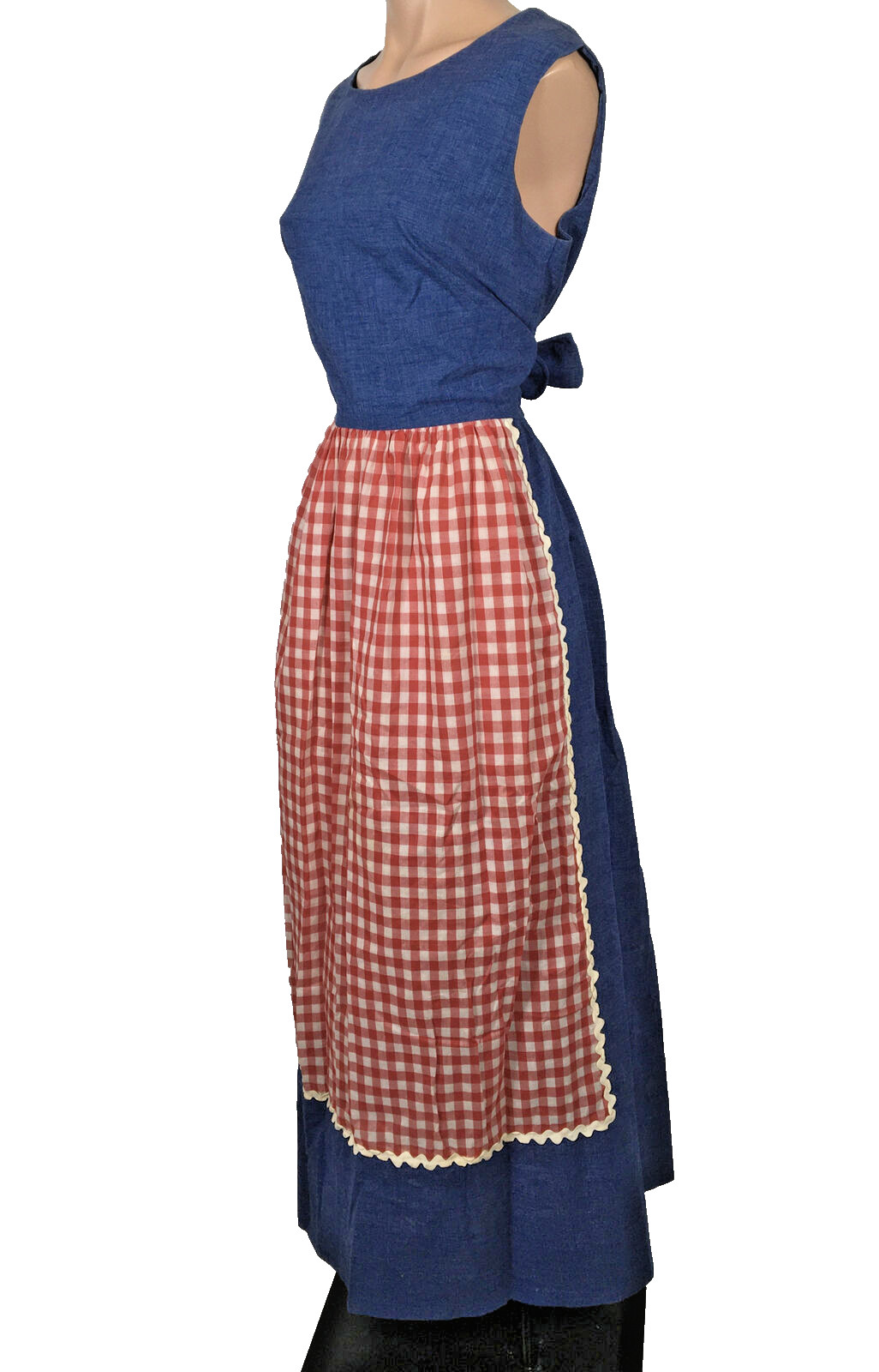 VTG Concept 70s Swirl Gingham Denim Red White sz 14 Prairie Neiman Marcus Dress