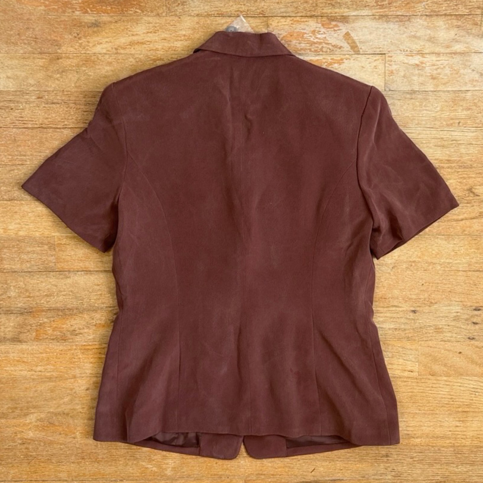 Vintage Mahogany Brown Silk Short Sleeve Blazer Size Small 6 Sport Coat Jacket