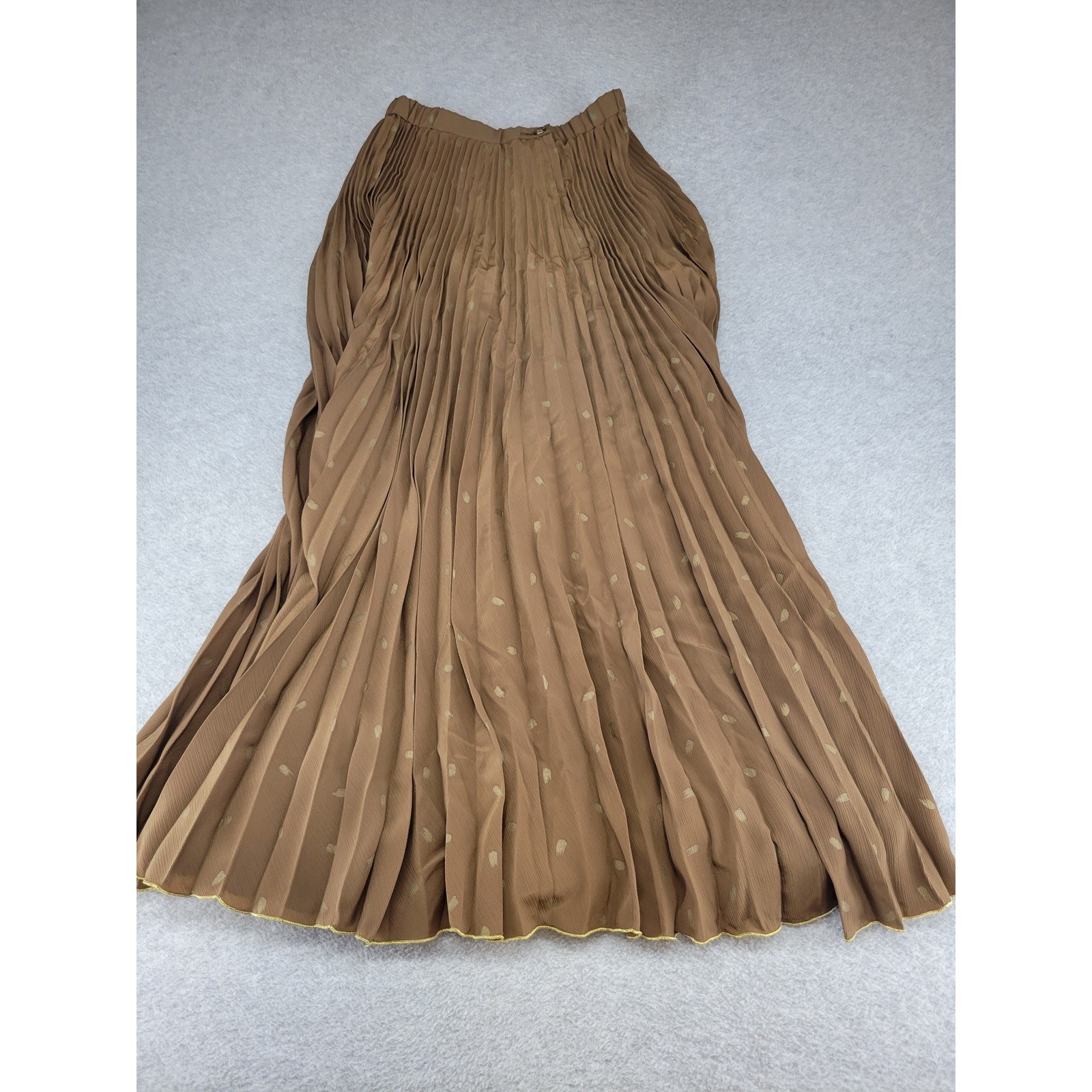 Jeanne Marc Vintage Brown Gold Pleated Palazzo Pants Wrap Top Set Size M 12/14