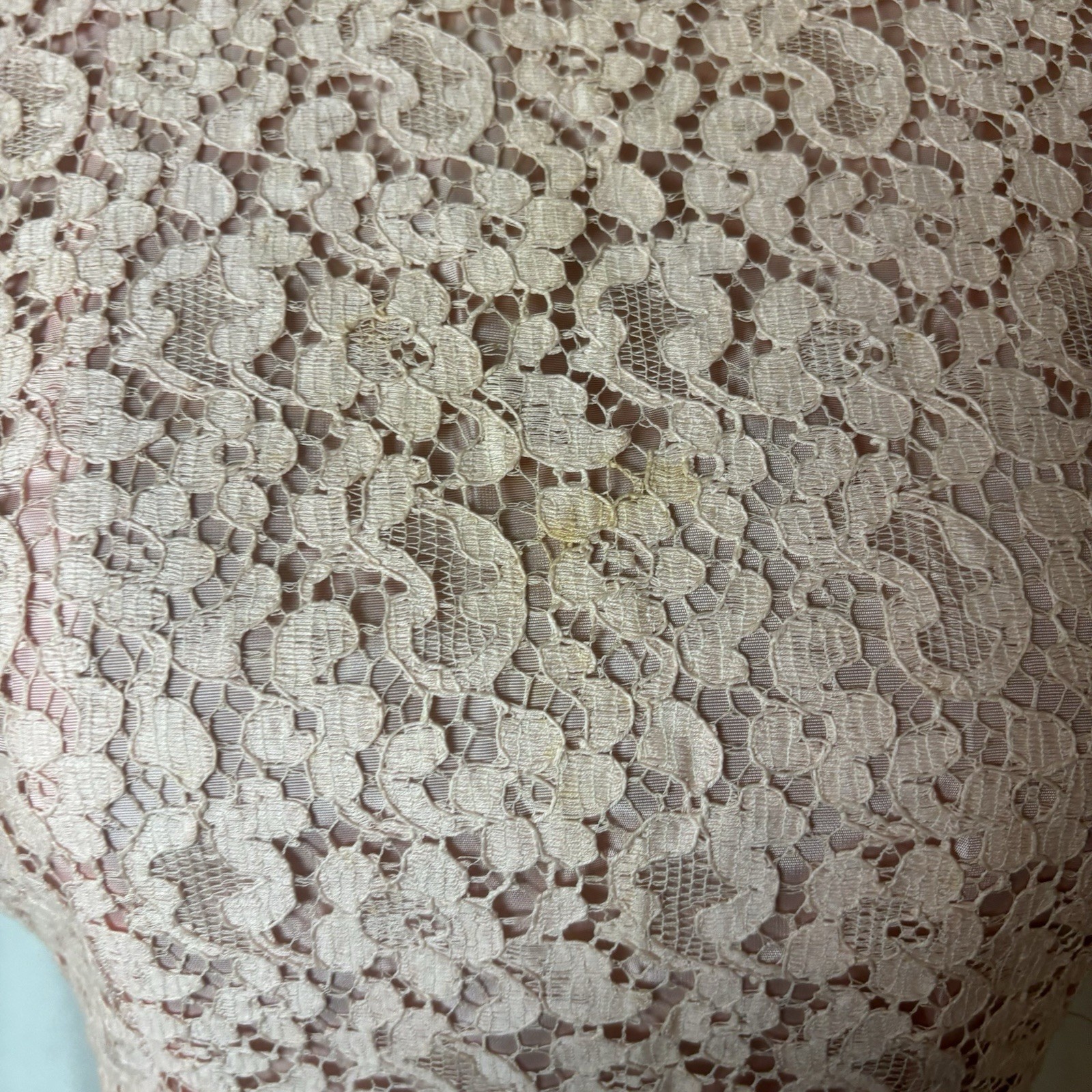 Vintage Pink Lace Body Con Wiggle Lined Cocktail Party Dress Sz S AS IS READ