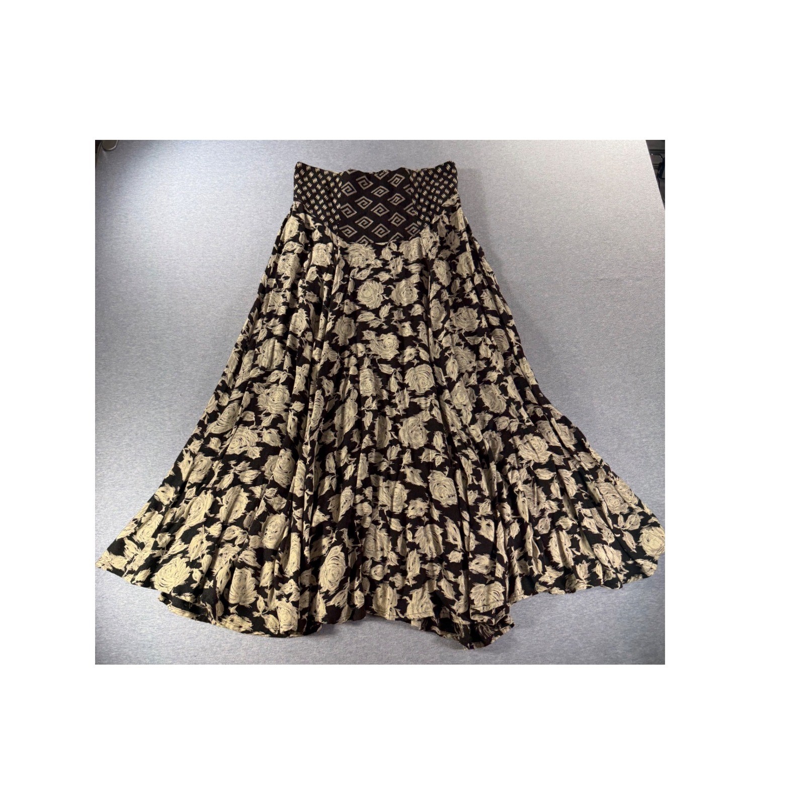 Marsha Brander for Componix Vintage Floral Maxi Skirt Black Cream Wool Blend 10