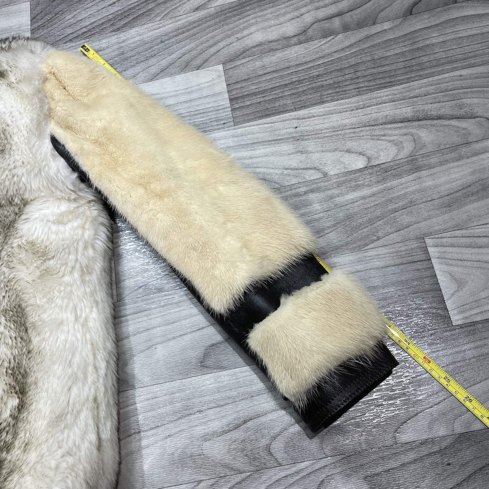 Vintage 70s Faux Fur Trim Coat Womens M Mink Fur Leather Sleeves Tan Hippie Boho