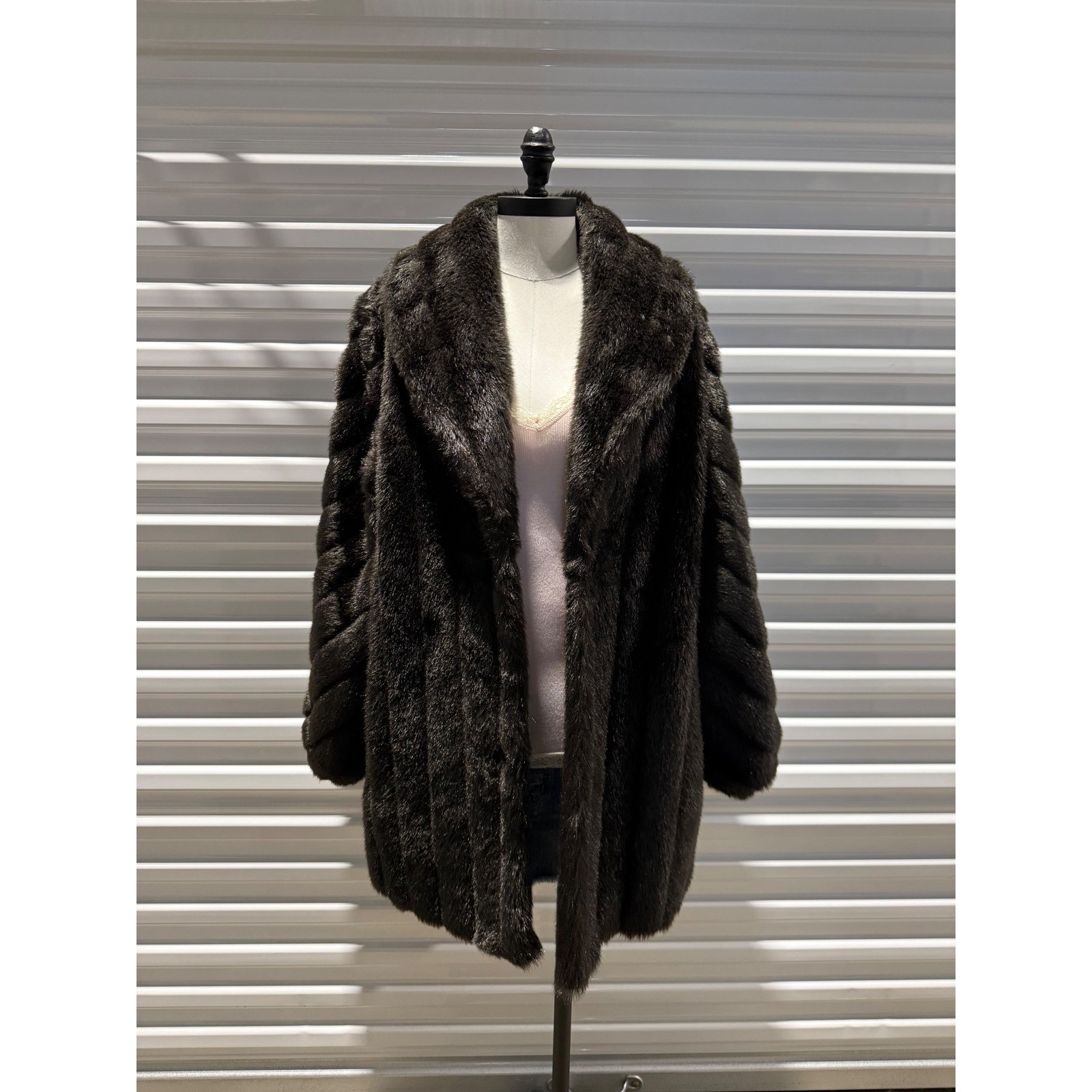 Vintage Monterey Fashions Faux Fur Coat Brown Shawl Collar Made in USA Size 16
