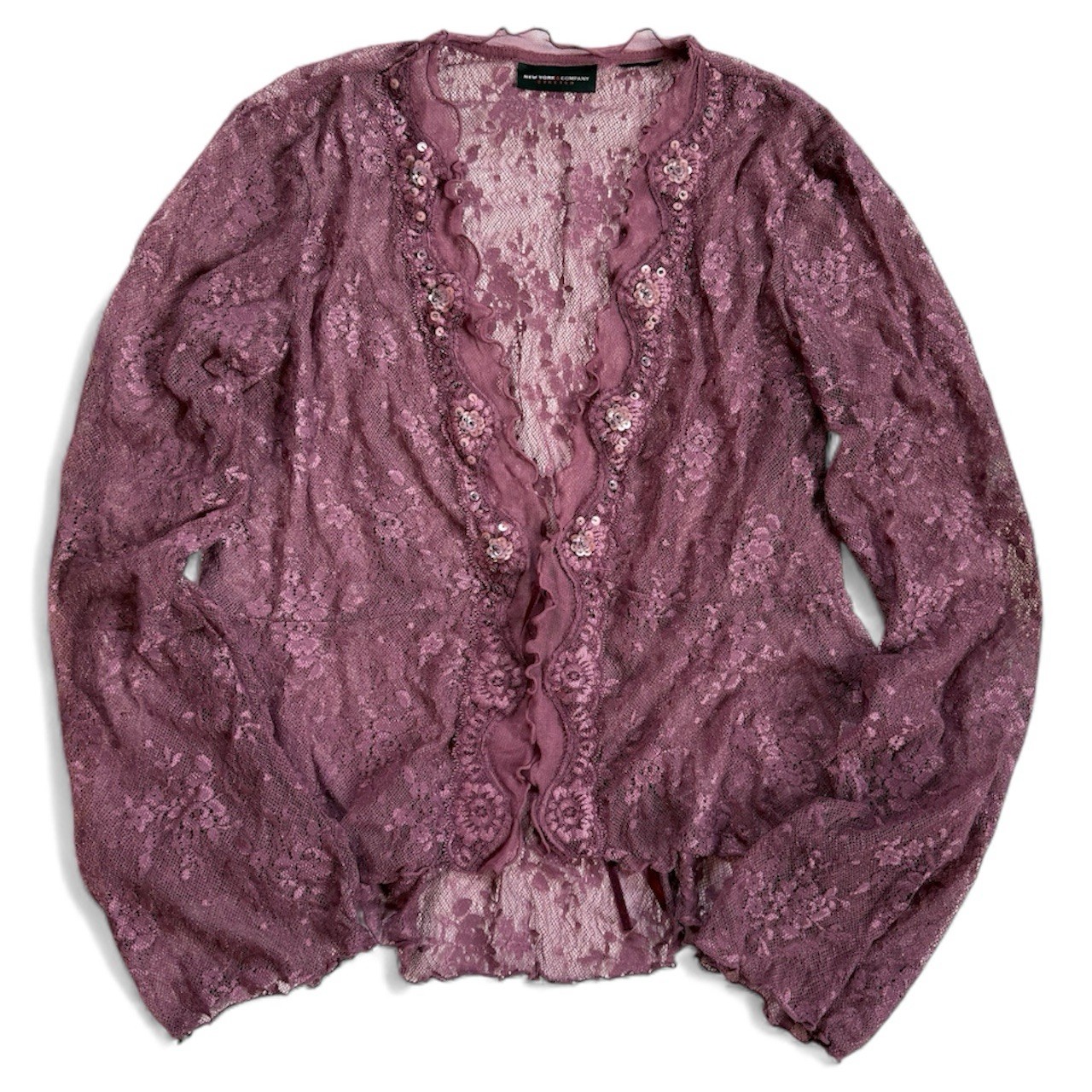 Vintage Y2K New York & Company Long Sleeve Sheer Mesh Witchy Cardigan XS