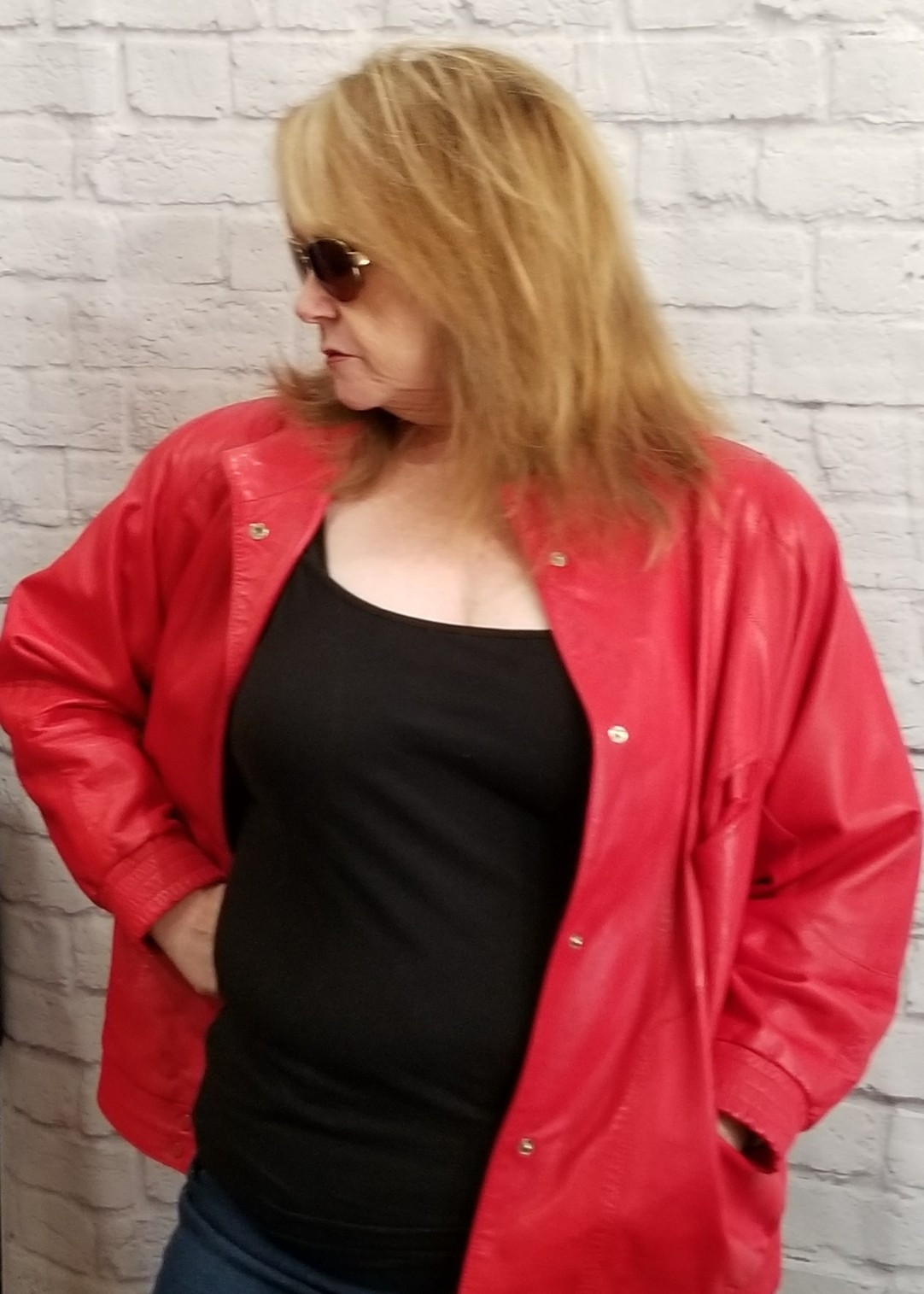 VTG 1980s Women’s Red Pleather Bomber Jacket Size L