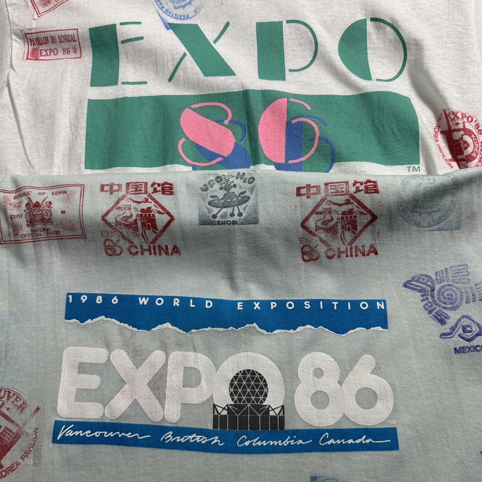 Vtg Expo 86 T-Shirt Womens Large White Passport Stamp Graphic Fruit of the Loom