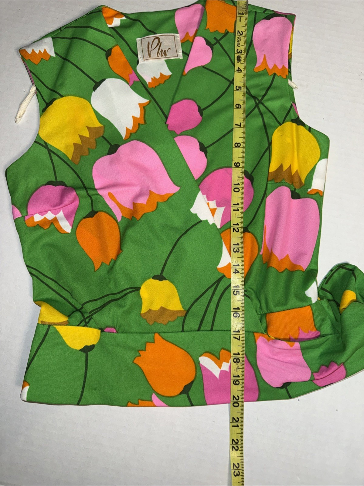 Vintage 60s Mod Tulip Floral Wrap Top Wide Leg Palazzo Pants Set S XS 2/4 W-26″