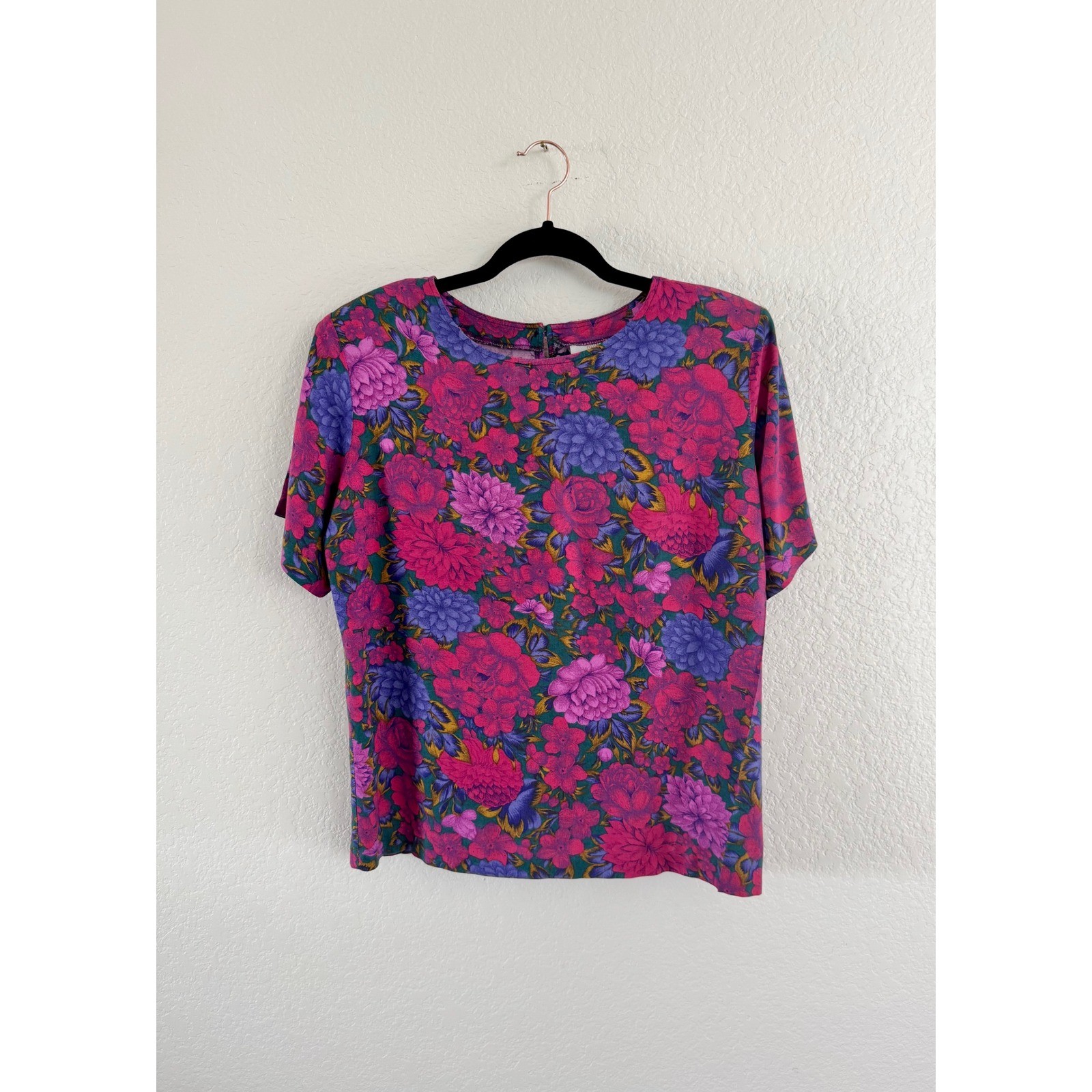 Ellen Ashley Floral Blouse Womens Medium Pink Purple Vintage 90s Top