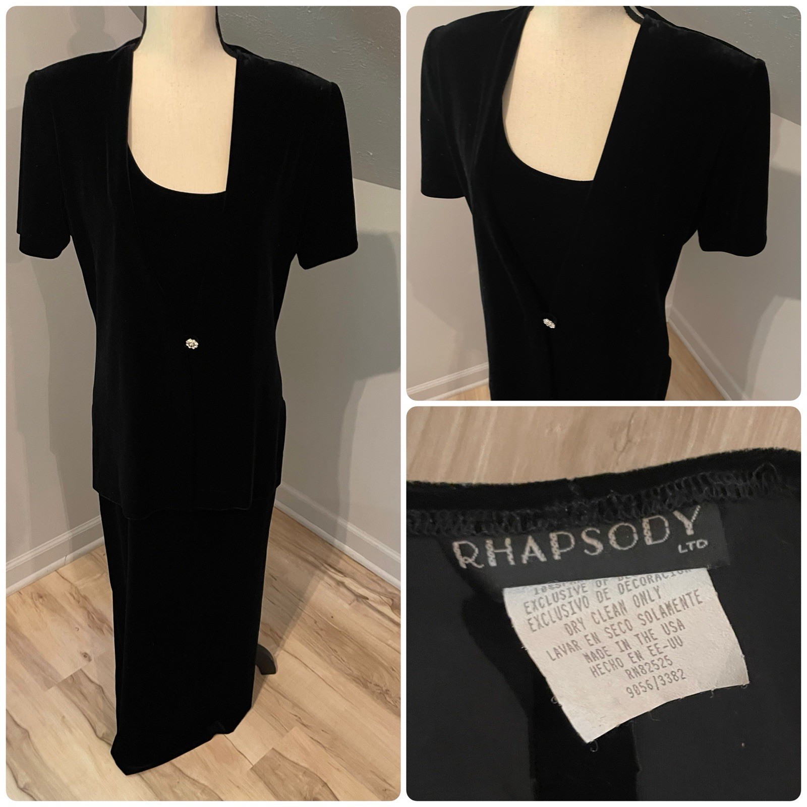Vintage Rhapsody Velvet Maxi Jacket Dress Large Black Y2K Old Money USA Made