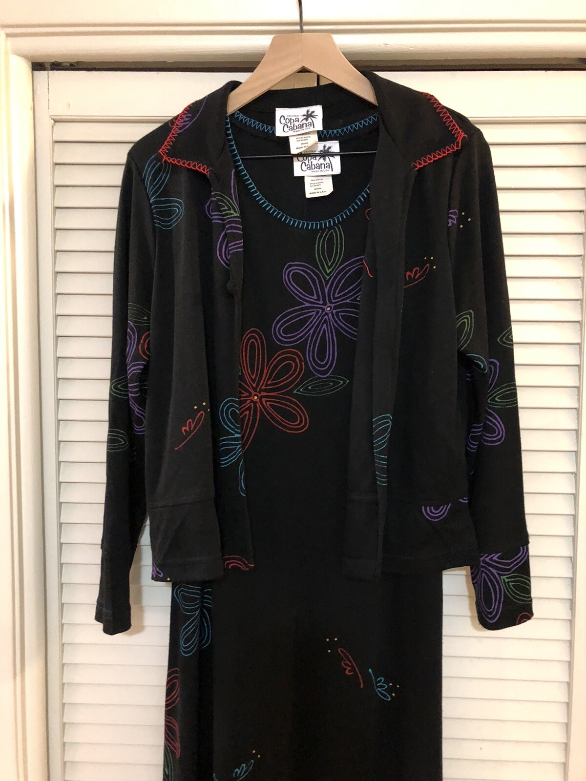 Vintage 80s Copa Cabana Original Floral Beach Lounge Maxi Dress and Jacket