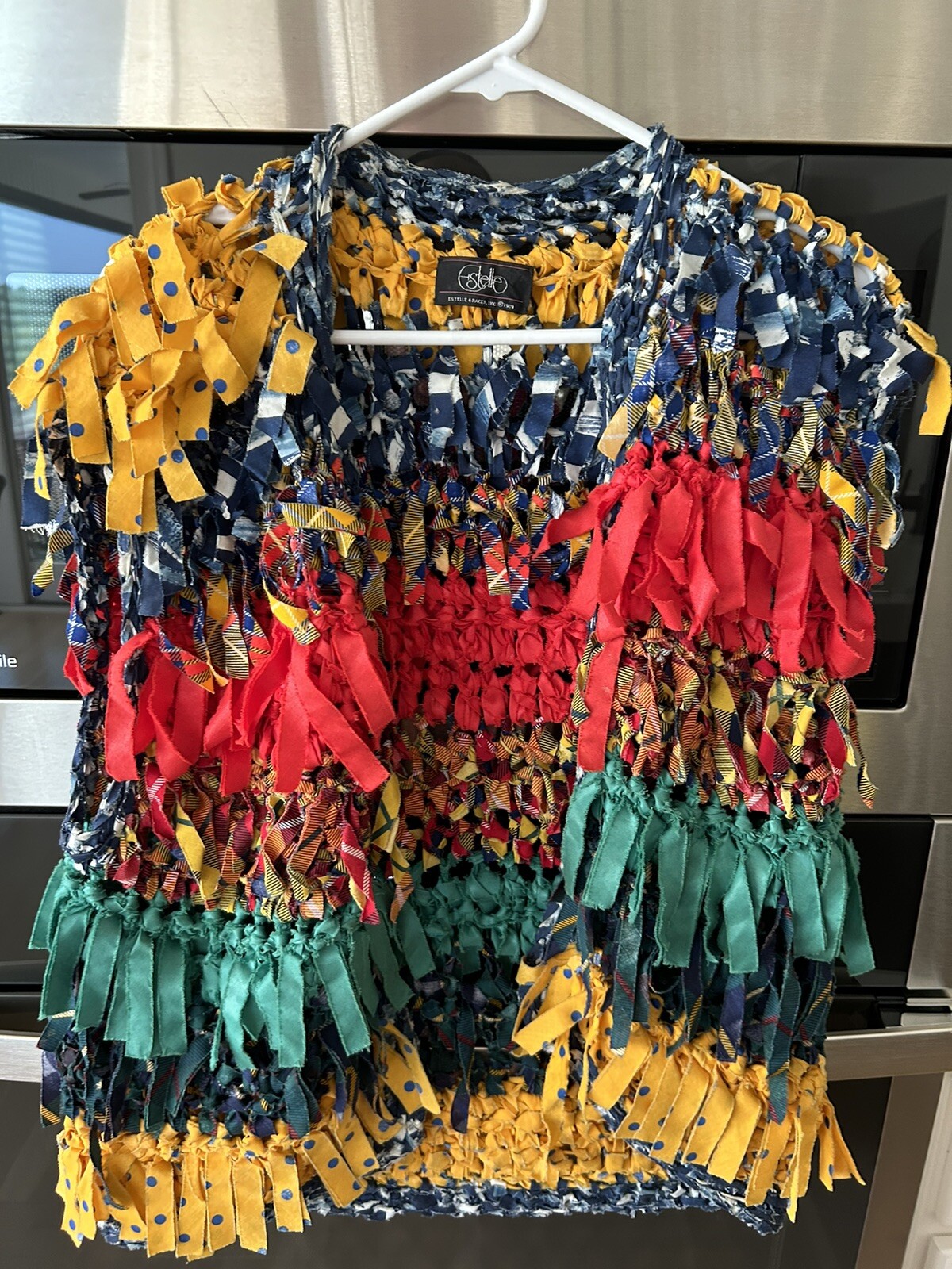 Vtg Vest Medium Estelle Gracer Hippie Rag Rug Artisan Crafted Festival Boho 1989