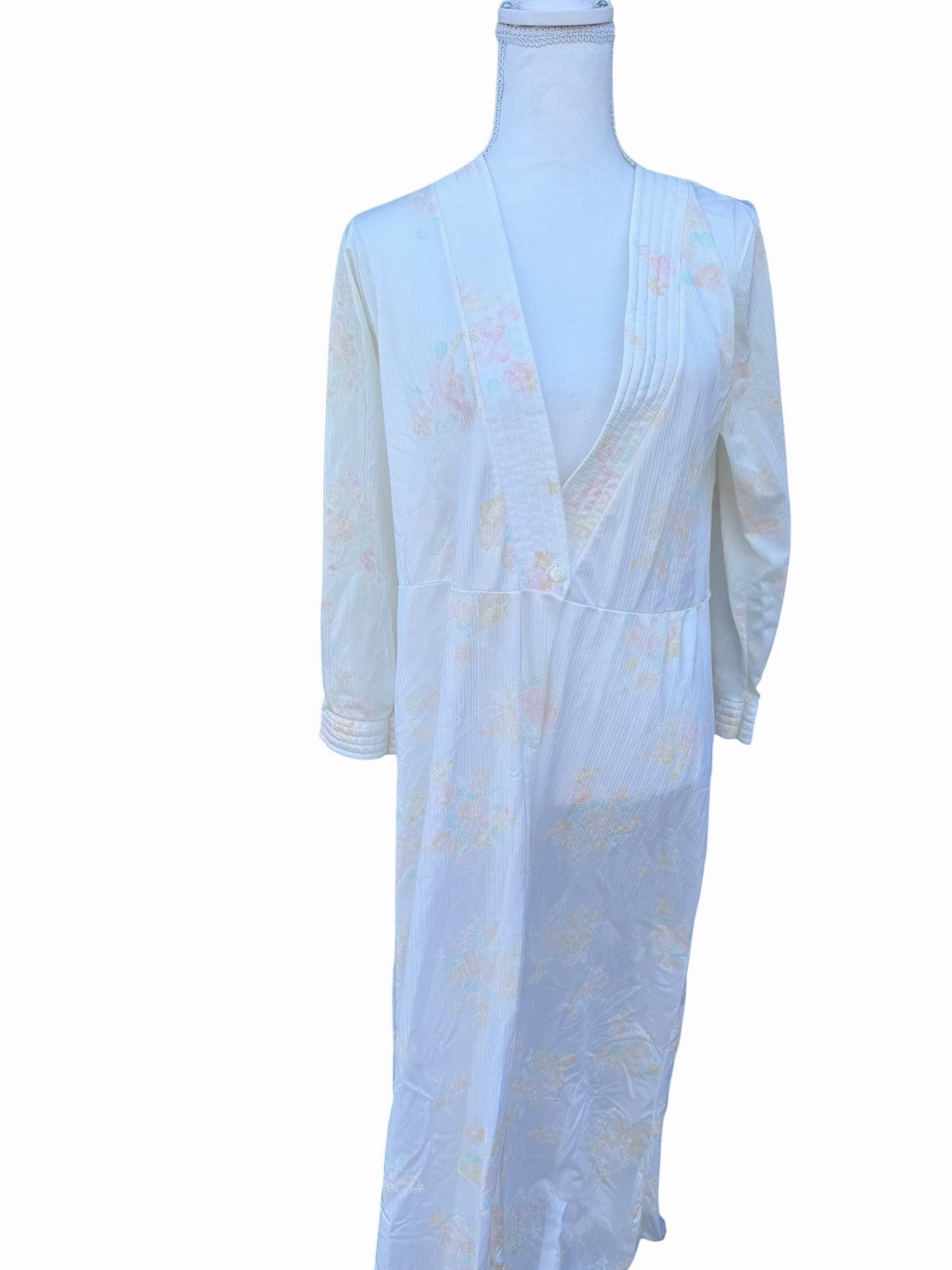 Vintage 80s Rikki New York Robe Womens M Floral Nylon Midi Sleep Gown USA