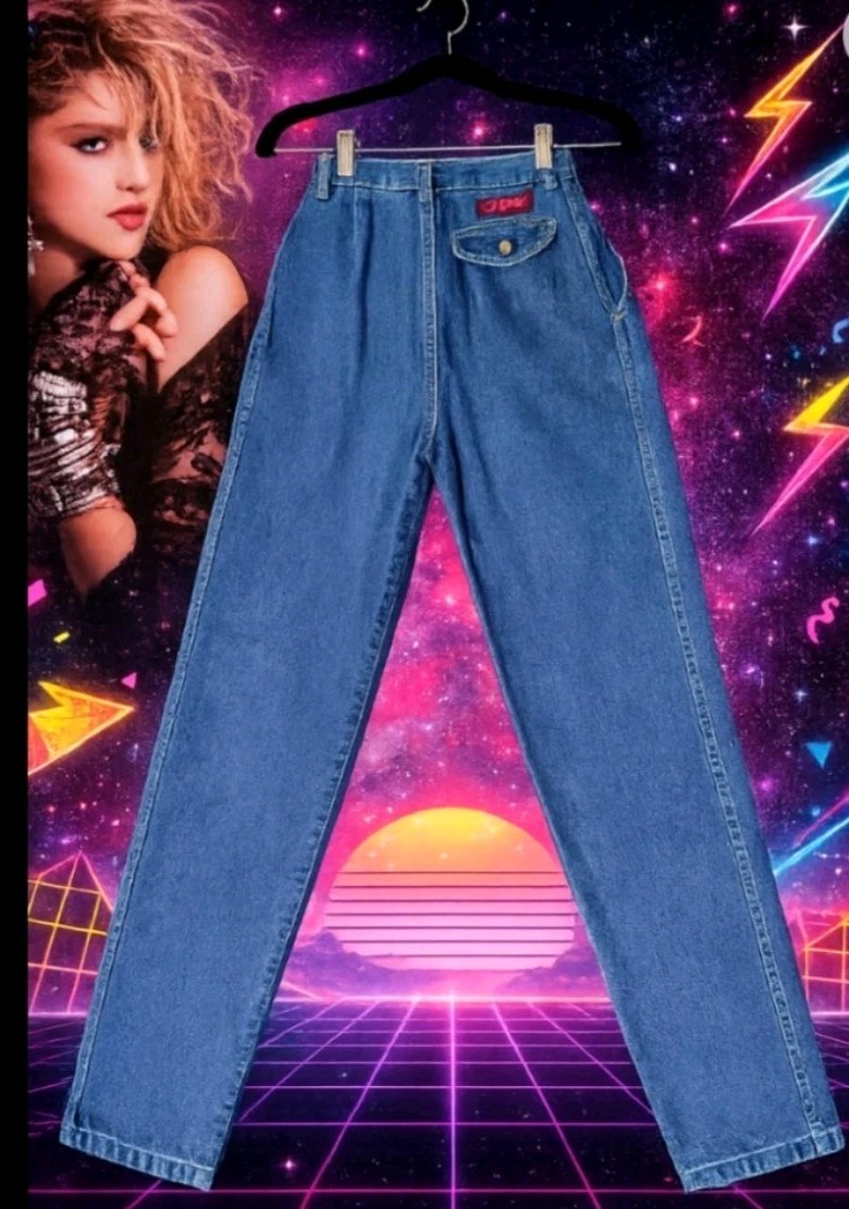 Vintage 1980s High Waist Slimming Leg Jeans Wash Denim Button Madonna Cute 27×29