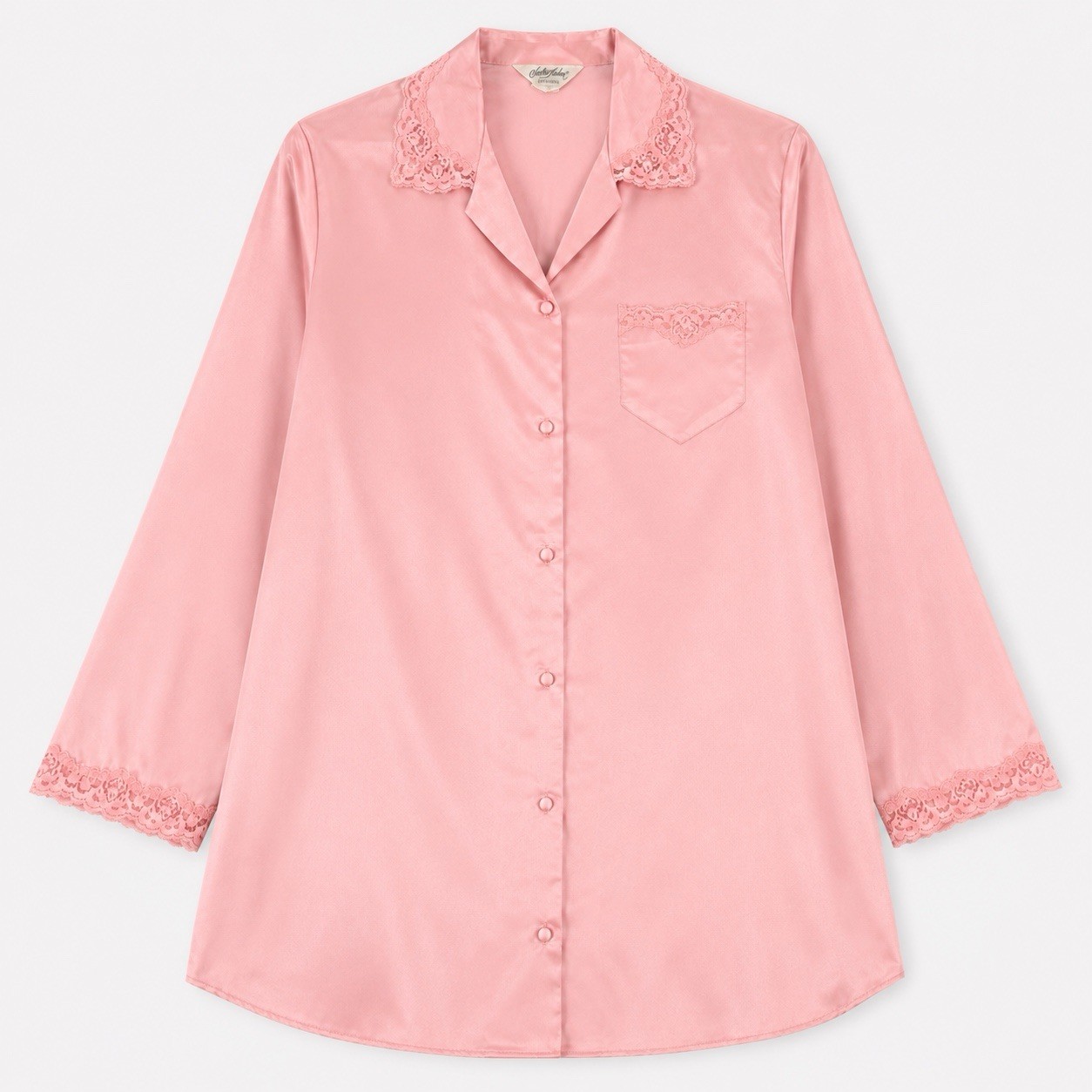 Vintage Jodie Arden Pink Satin Lace Sleep Shirt Nightgown L Loungewear