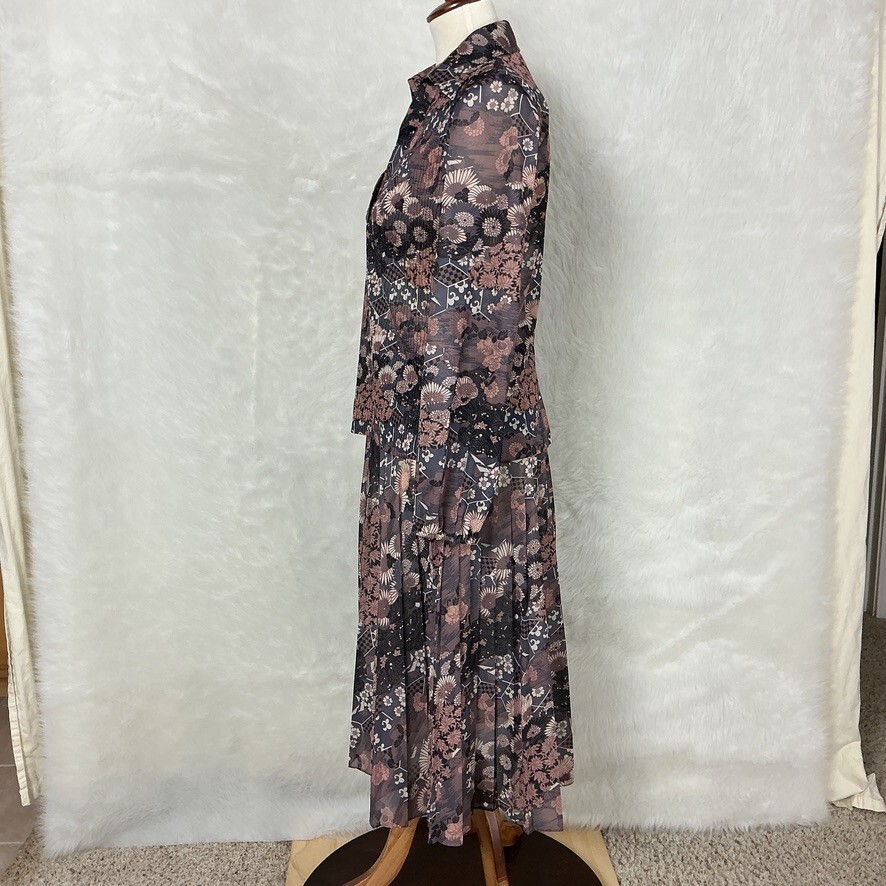 Vintage 70s Pink, Gray Ivory Psychedelic Micro Pleat Top & Skirt Set