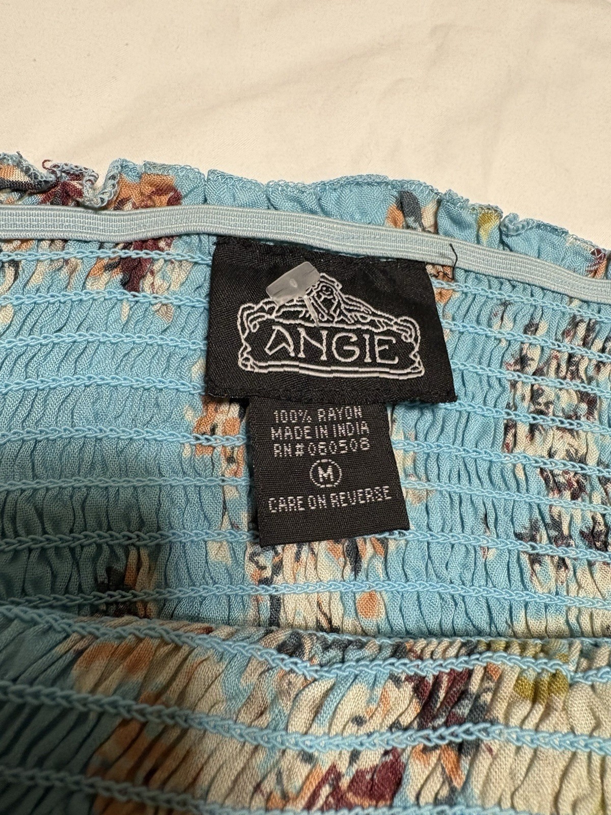 1999 VTG Y2K Angie Boho Floral Smocked Maxi Dress Sky Blue Orange Medium NWOT