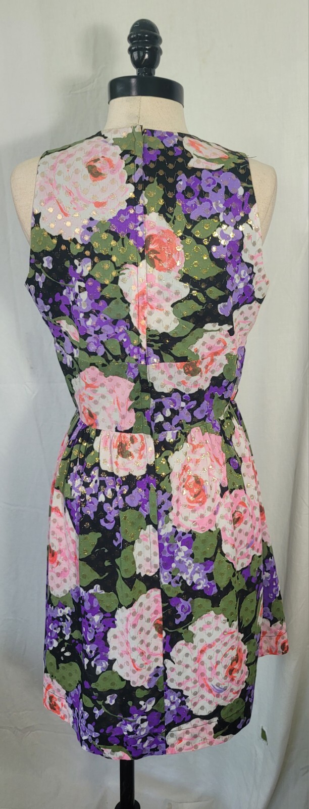 Vintage 70s California Sleeveless Spring Floral and Gold Lurex Maxi Dress Sz. Sm