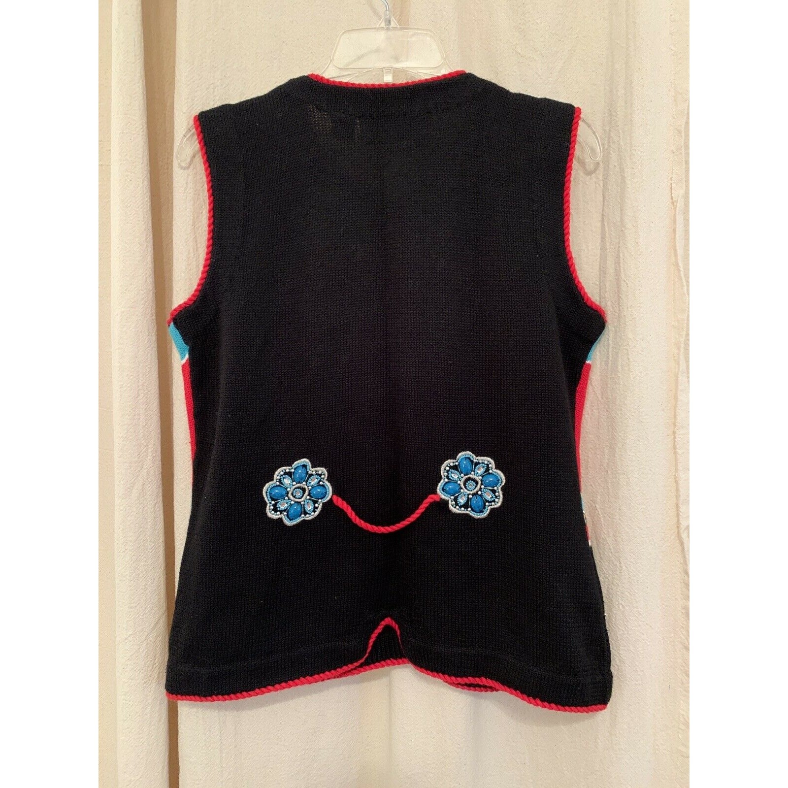 1990s BellePointe Western Navajo Turquoise Floral Rodeo Festival Sweater Vest S