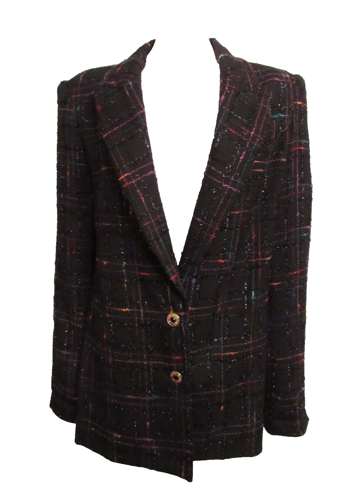 VTG 80s Criscione Cache lined blazer black multi shimmer texture plaid M