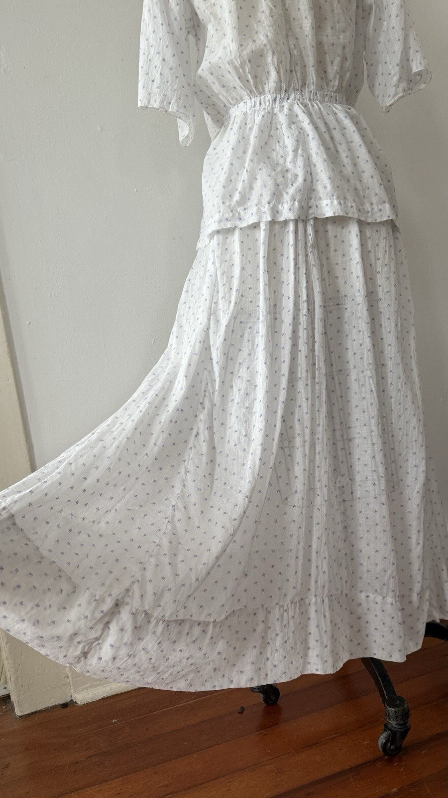 Antique Edwardian Sheer Lavender Sprig Print Cotton 2 Pc. Dress/Skirt Set 1920s