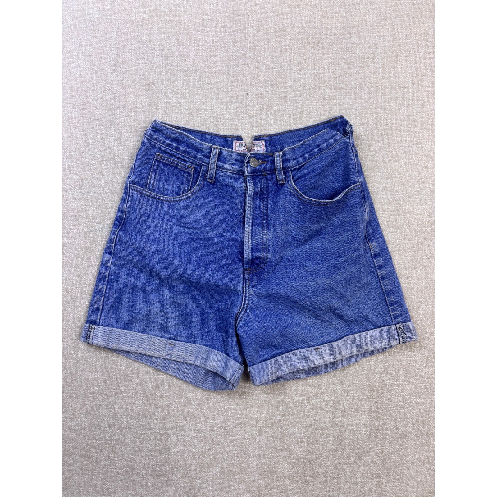 Vintage Guess Georges Marciano Denim Shorts Blue High Waist Button Fly Size 31