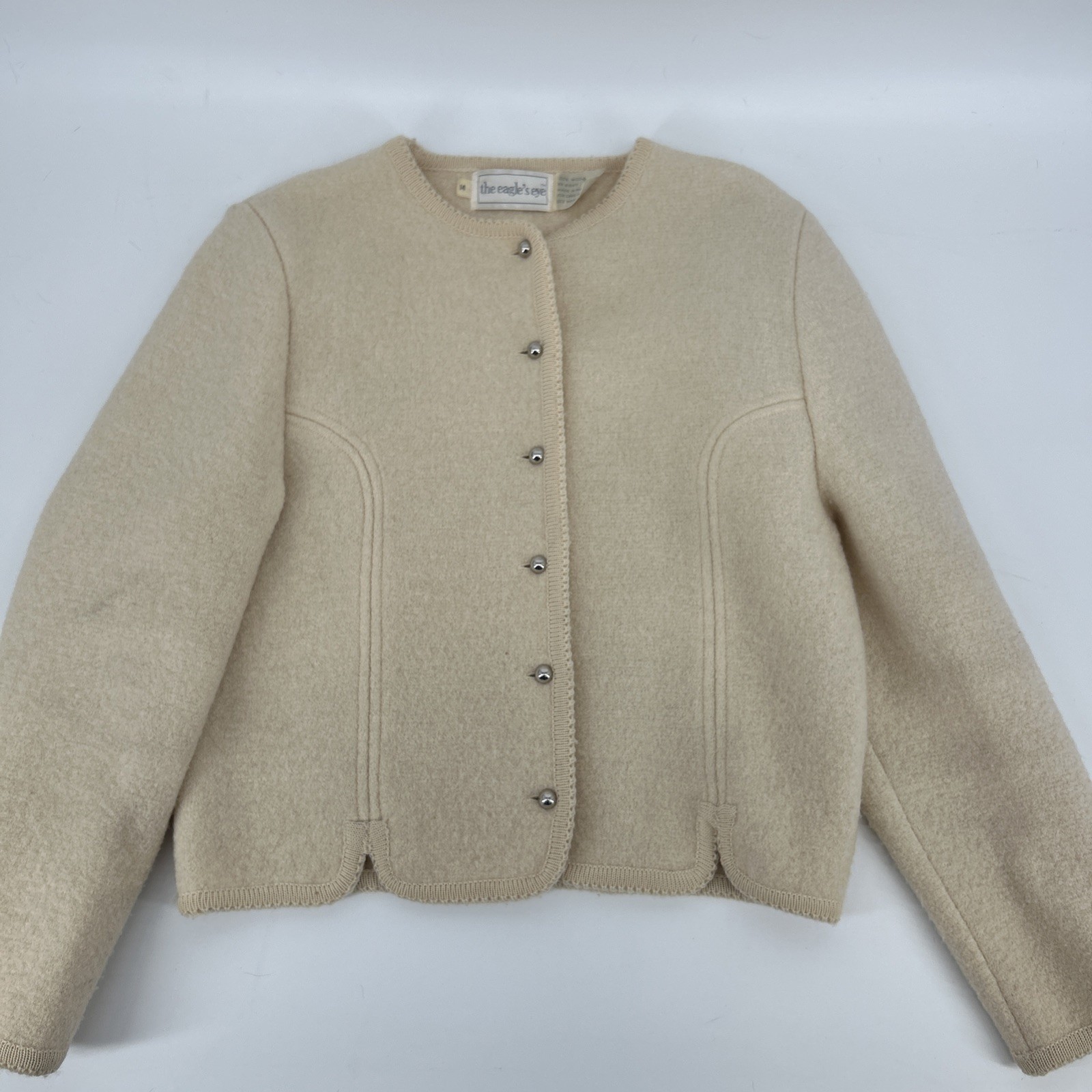 Vintage The Eagle’s Eye Boiled Wool Jacket Womens Size 14 Cream Ivory 80s 90s