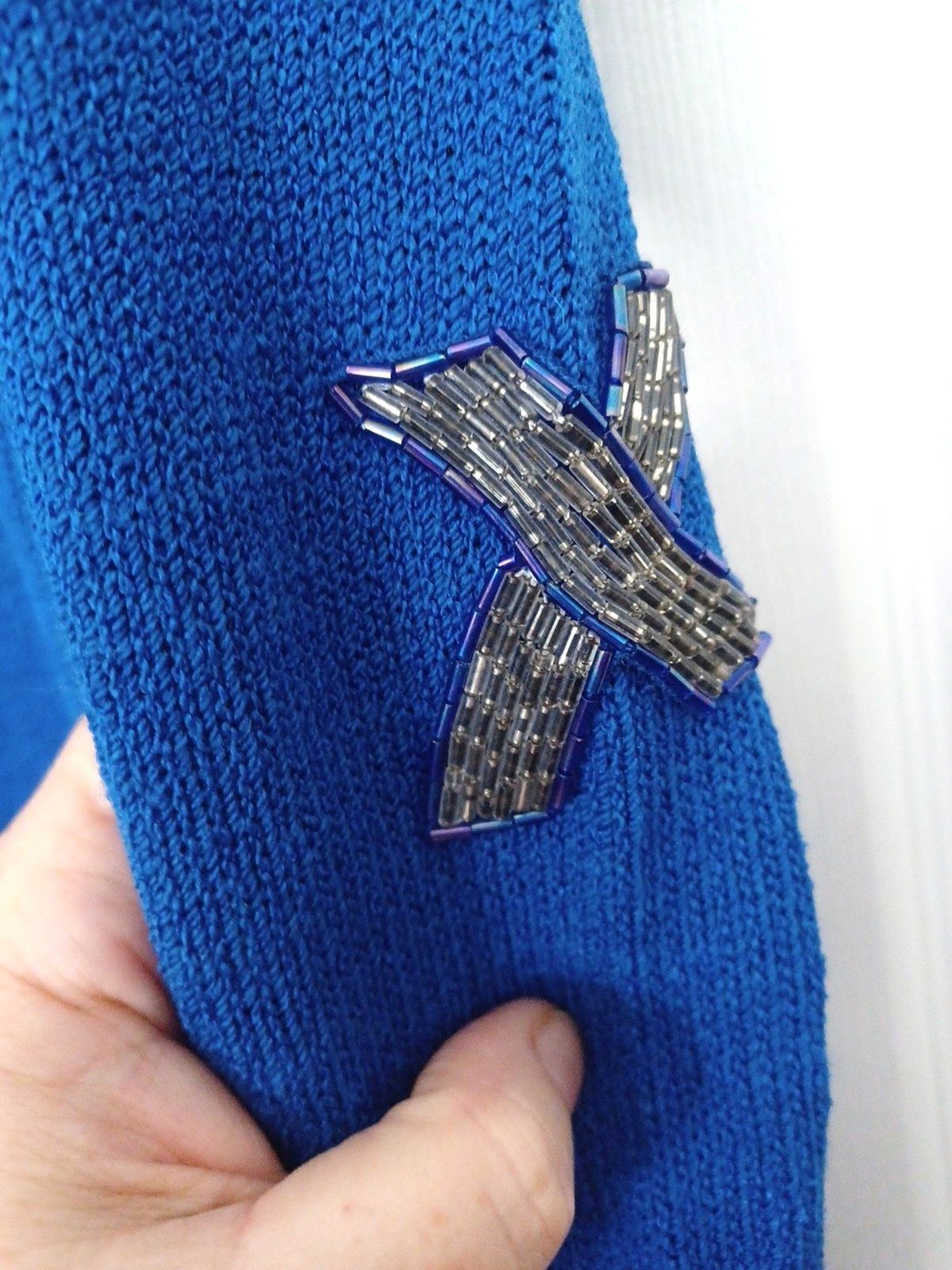 VINTAGE DON SAYERS For WELLMORE Blue Beaded 3D Bows On Sleeves SWEATER DRESS 12